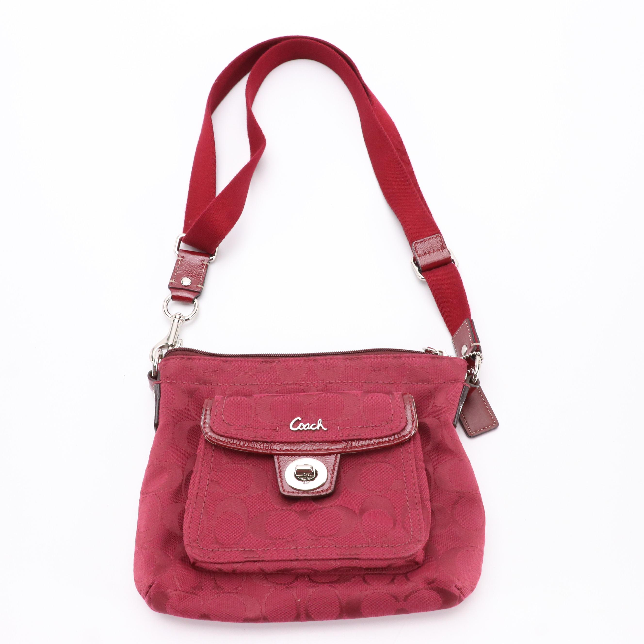 Coach Soho Front Flap Buckle Shoulder Bag in Purple Suede & Signature Swingpack