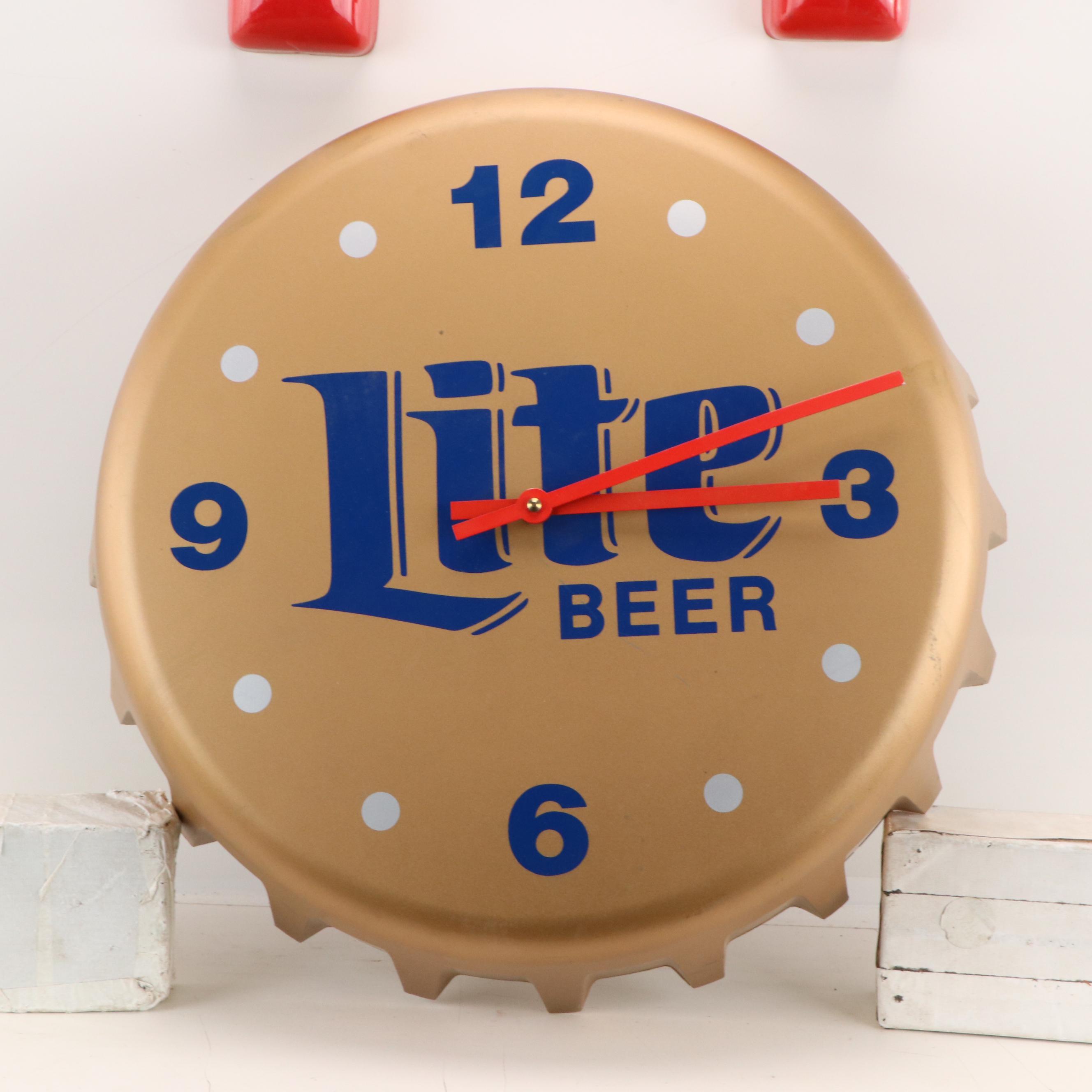 Miller Lite Beer Bottle Cap Wall Clock with Other Wall Décor