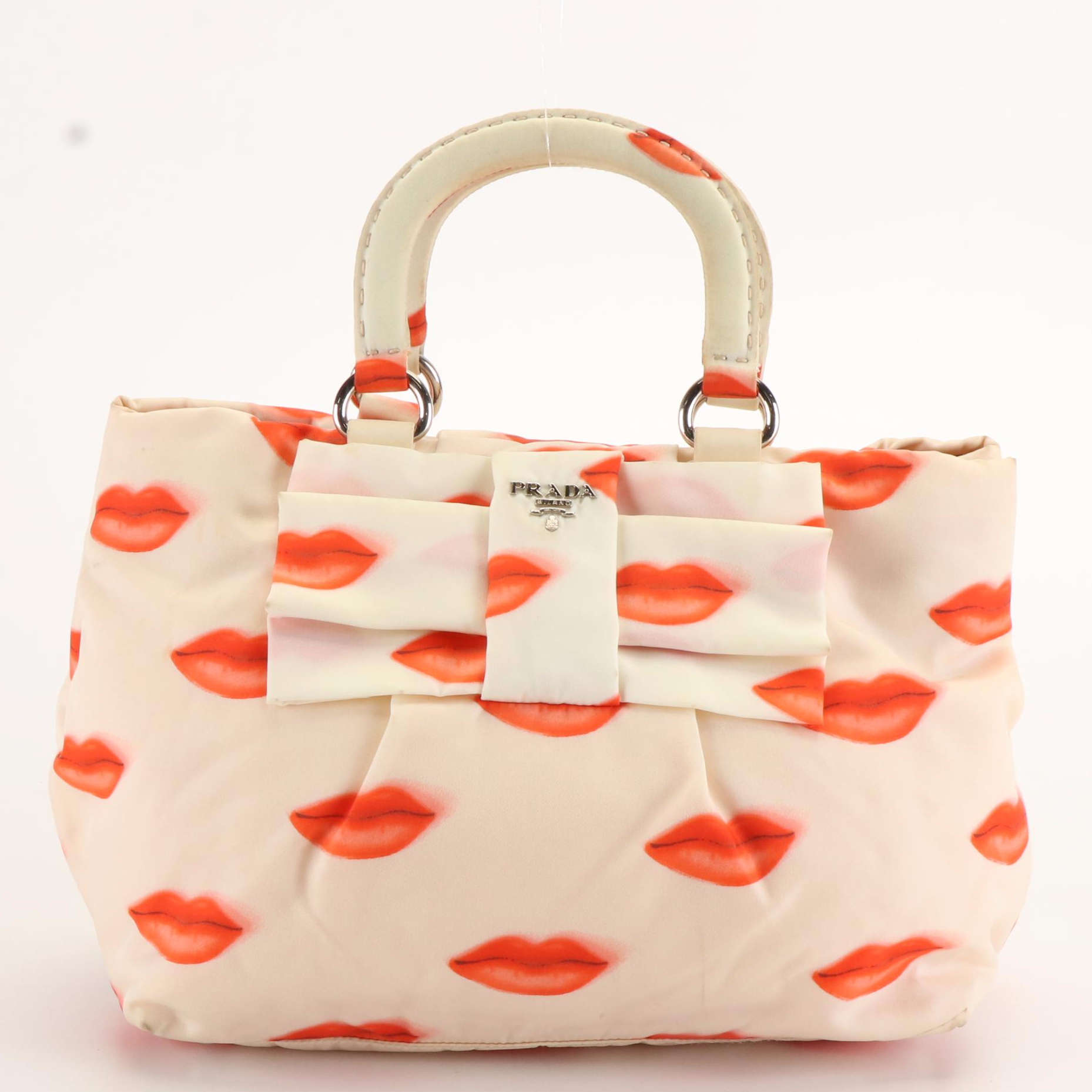 Prada Rouge Lip Kiss Bow Handbag in Nylon