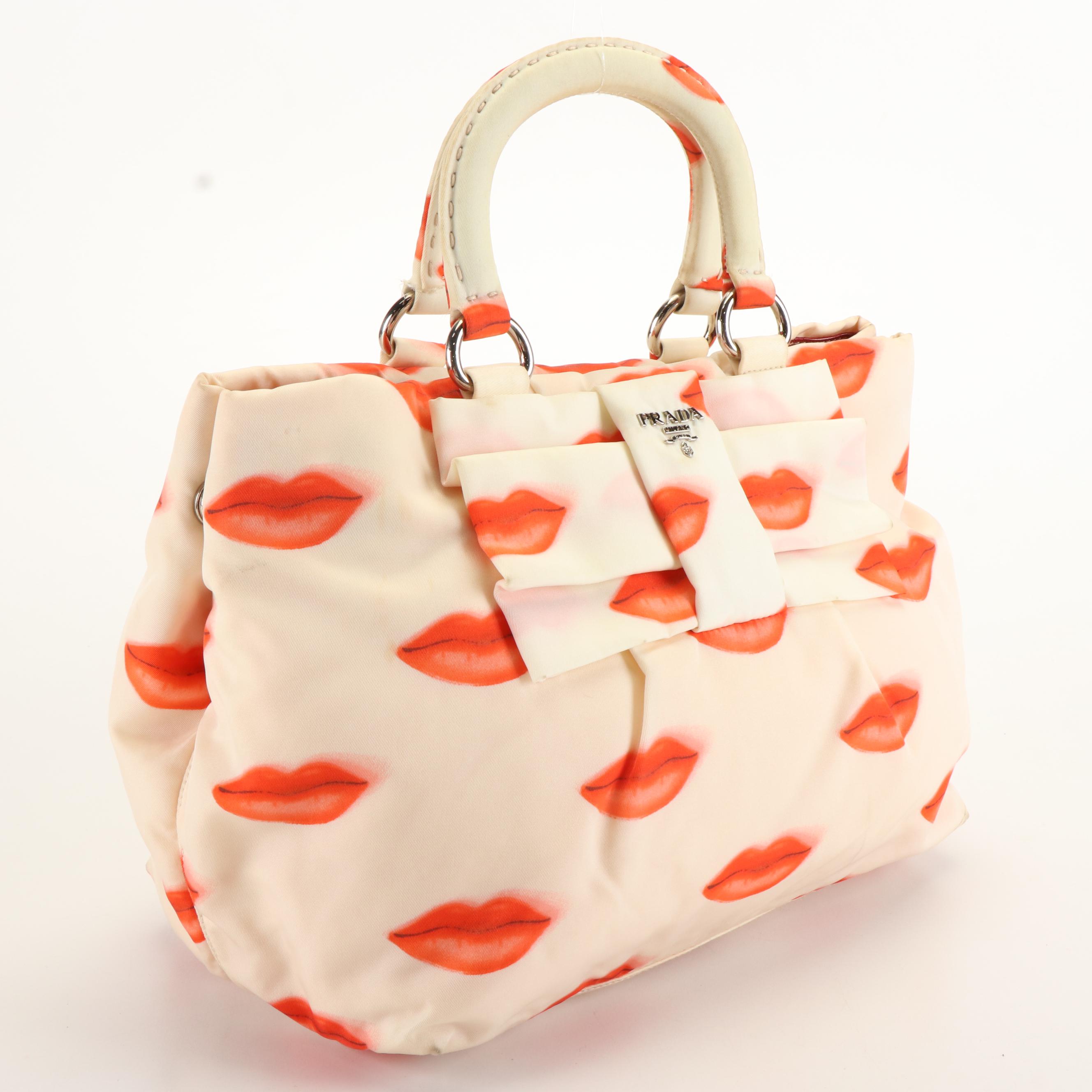 Prada Rouge Lip Kiss Bow Handbag in Nylon