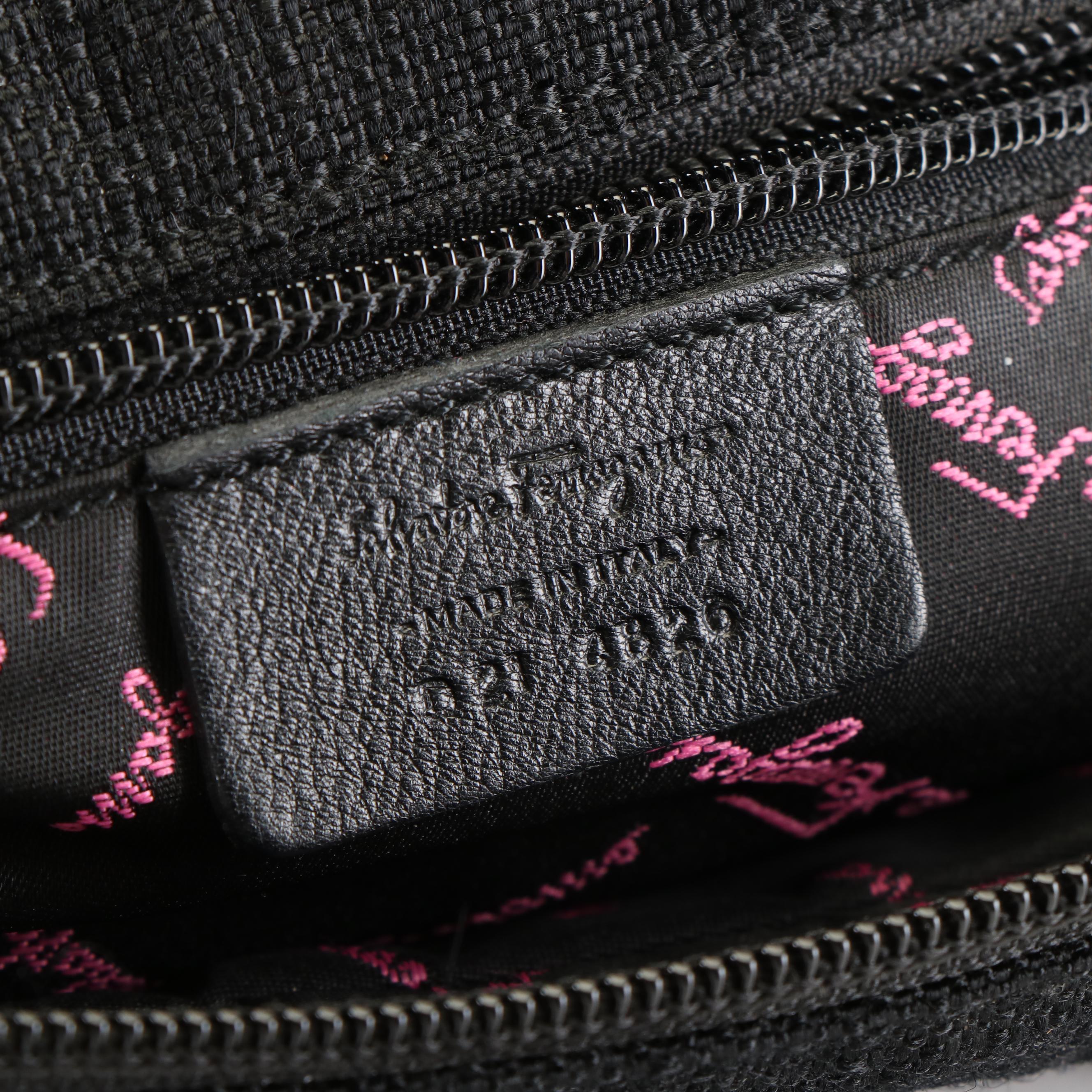 Salvatore Ferragamo Gancini Boston Bag in Black Leather Trimmed Canvas Tweed