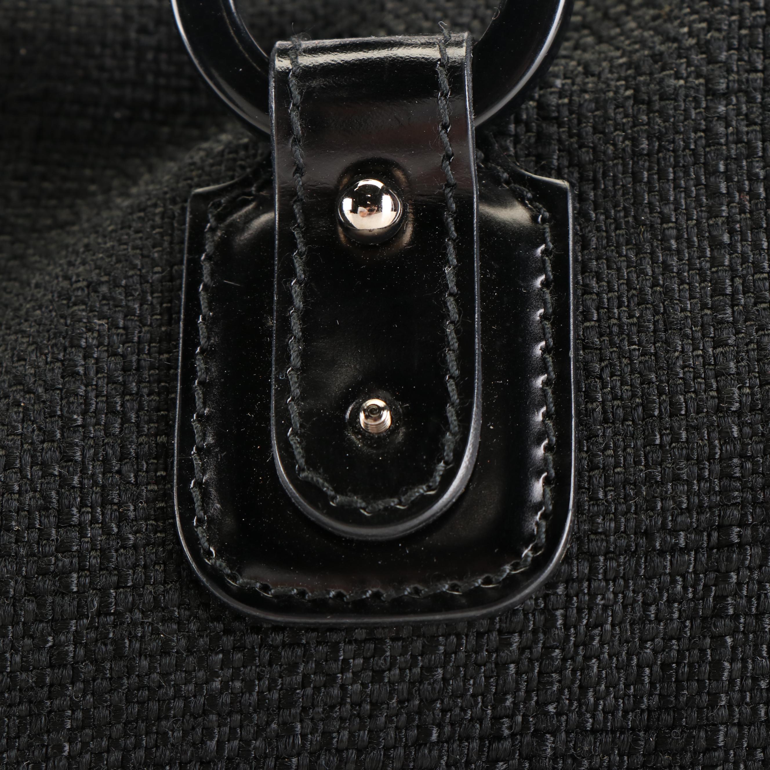 Salvatore Ferragamo Gancini Boston Bag in Black Leather Trimmed Canvas Tweed