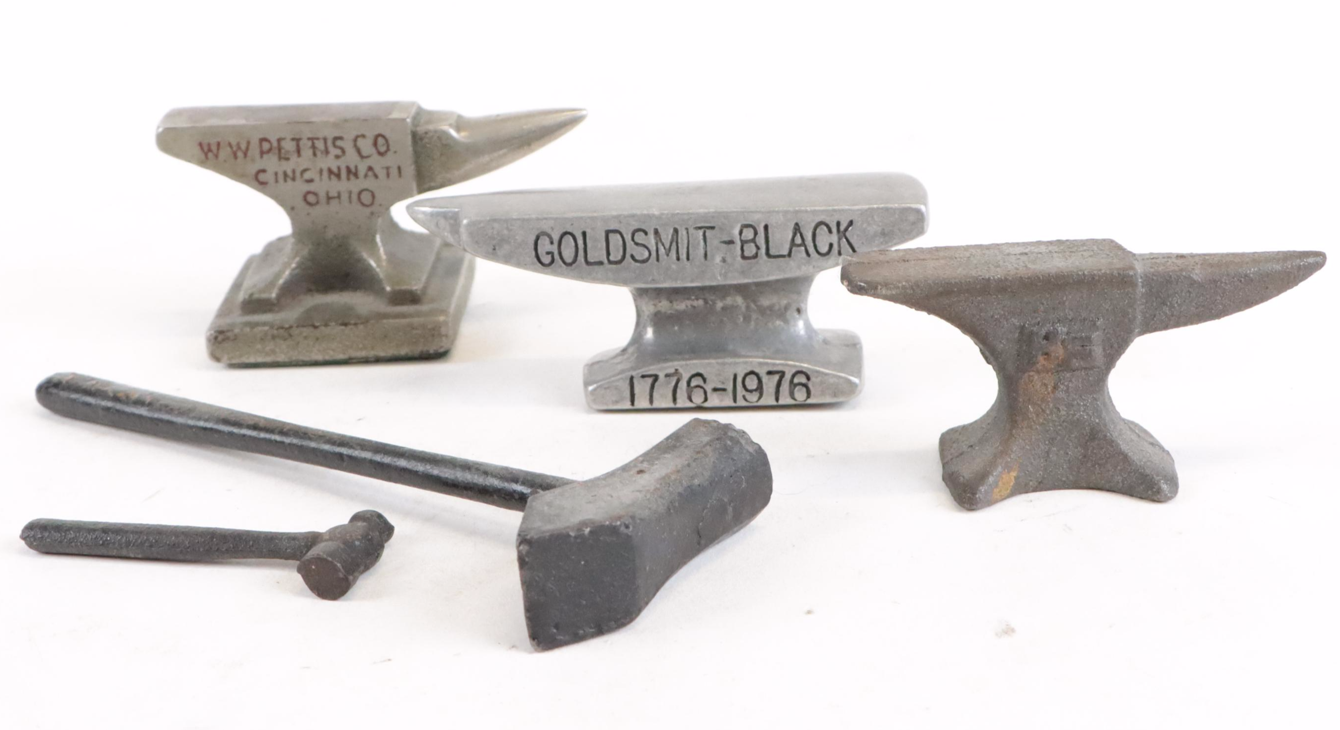 Wooden Typeset Box Filled with Small Anvils and Hammers, Early-Mid 20th Century