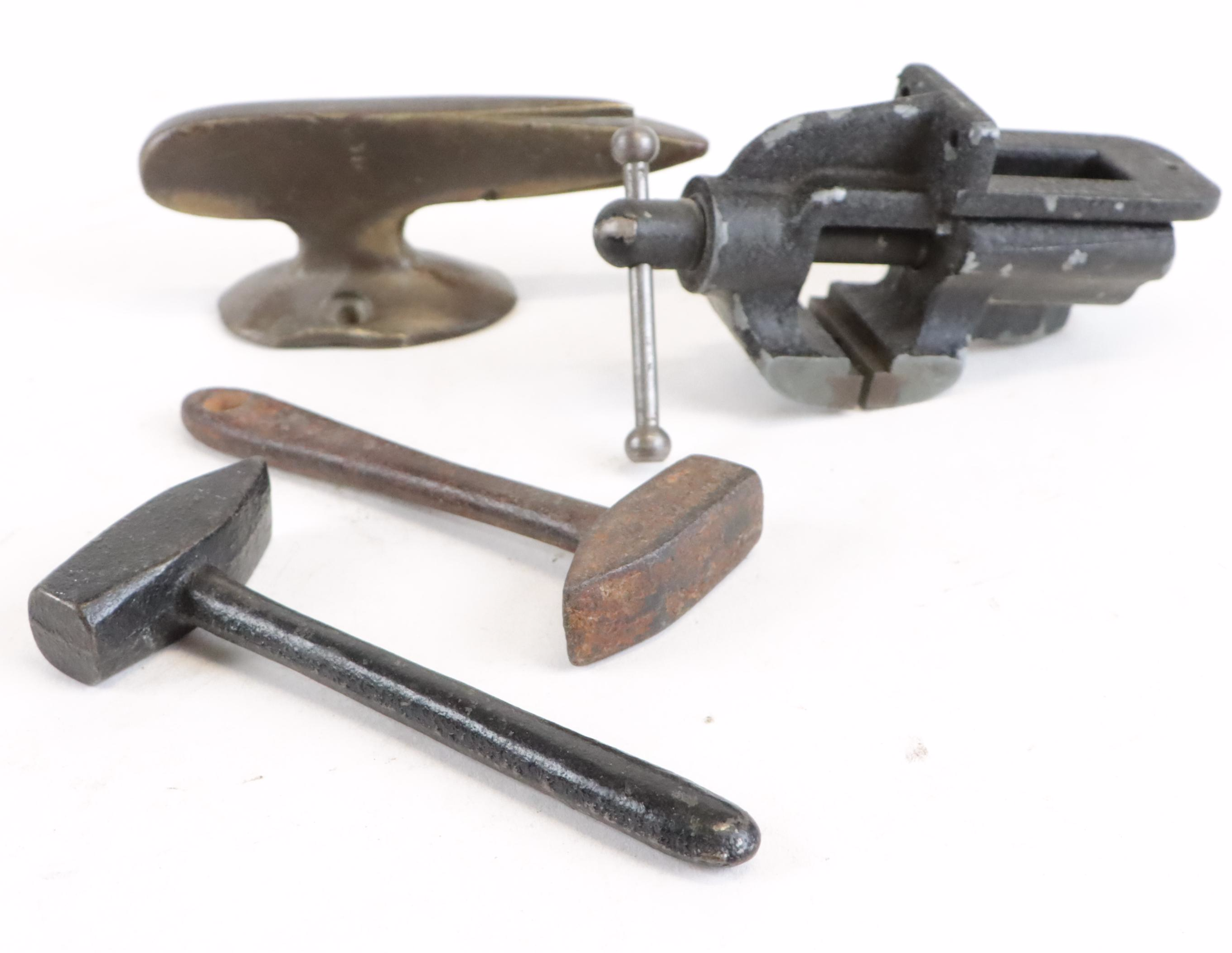 Wooden Typeset Box Filled with Small Anvils and Hammers, Early-Mid 20th Century