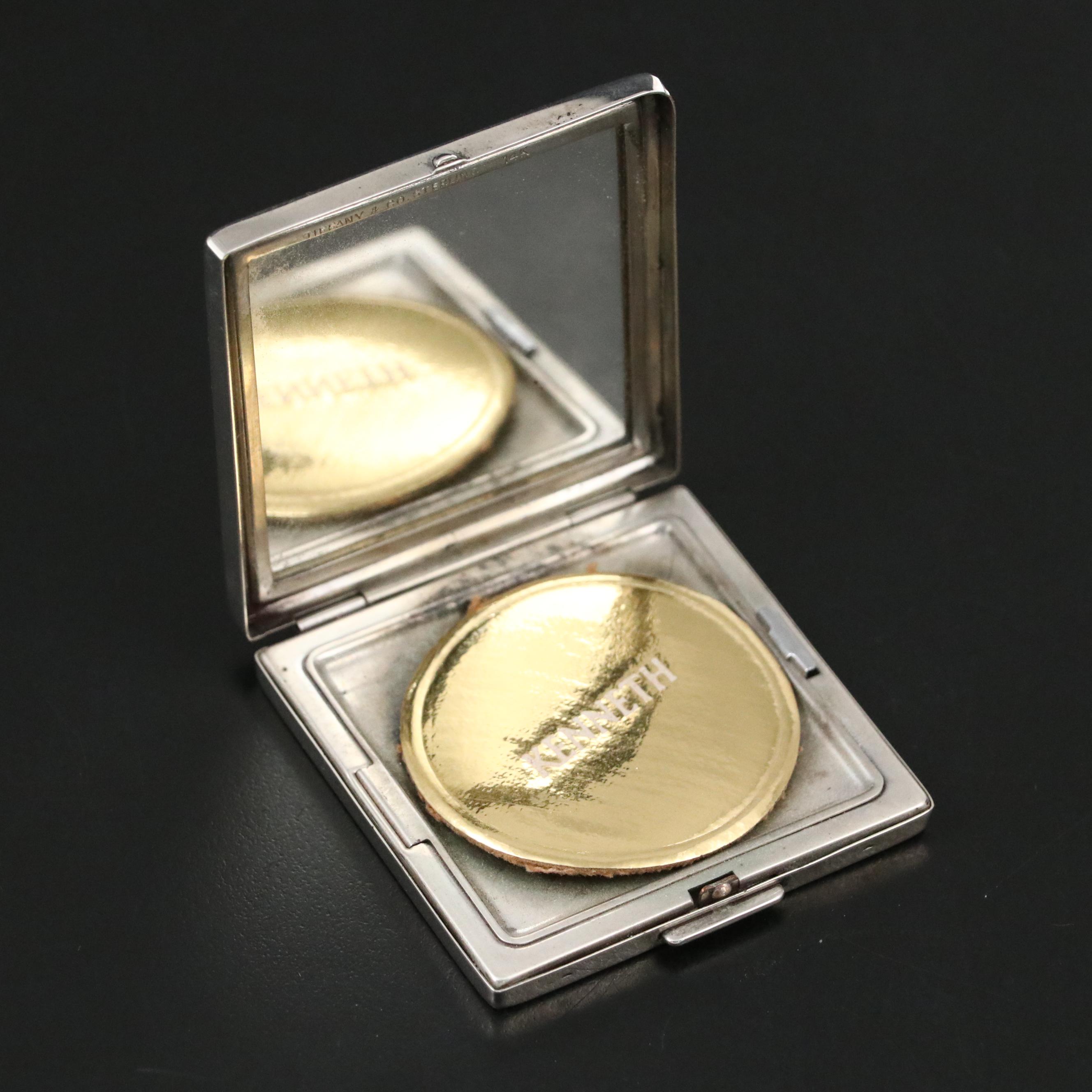 Tiffany & Co. Sterling and 14K Powder Compact with Square Cut Ruby Inlay