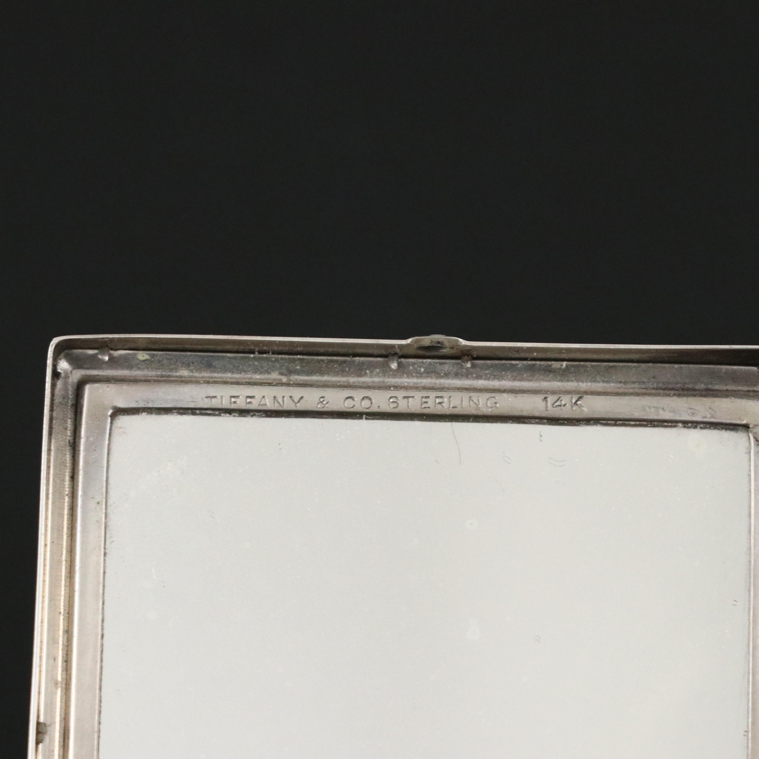 Tiffany & Co. Sterling and 14K Powder Compact with Square Cut Ruby Inlay