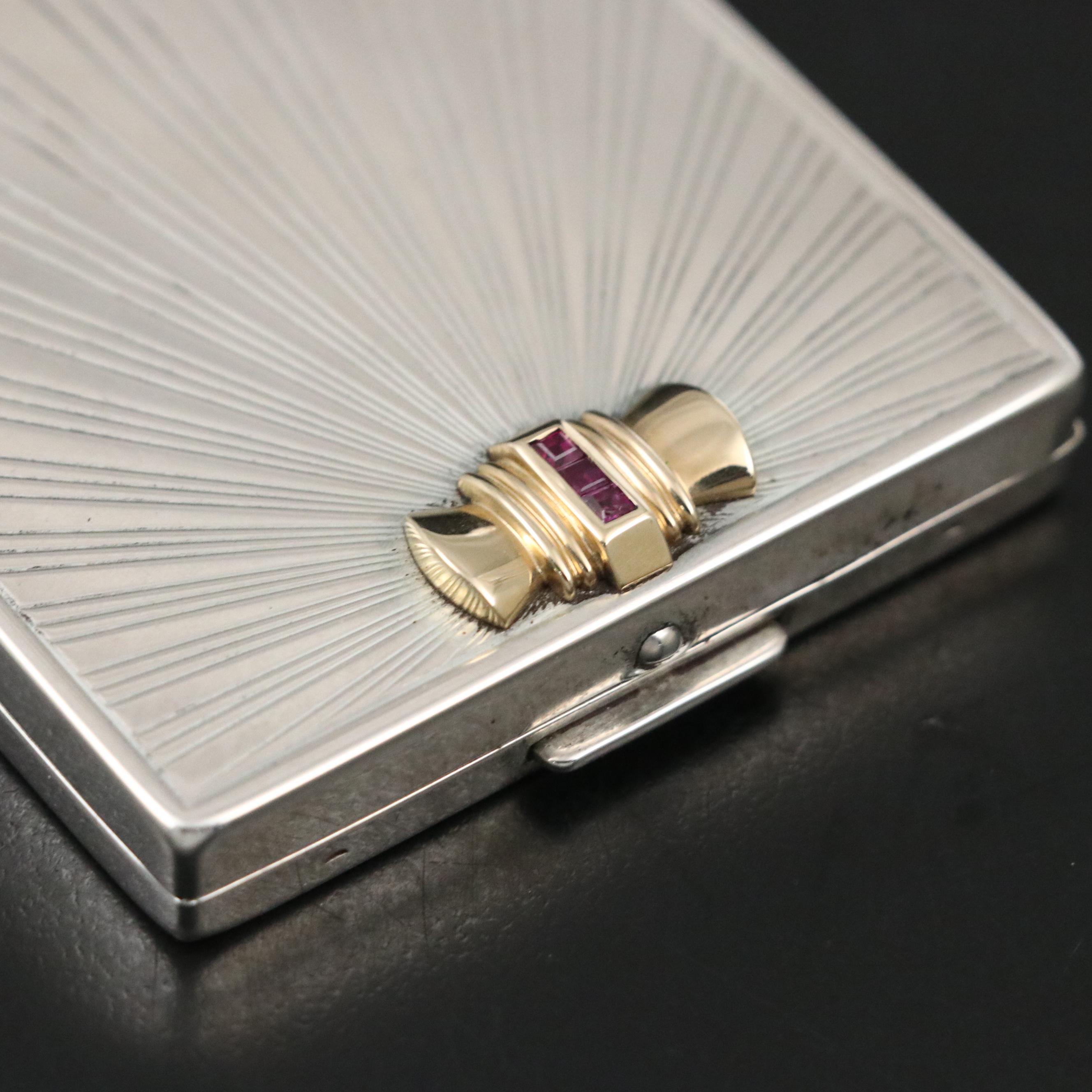 Tiffany & Co. Sterling and 14K Powder Compact with Square Cut Ruby Inlay