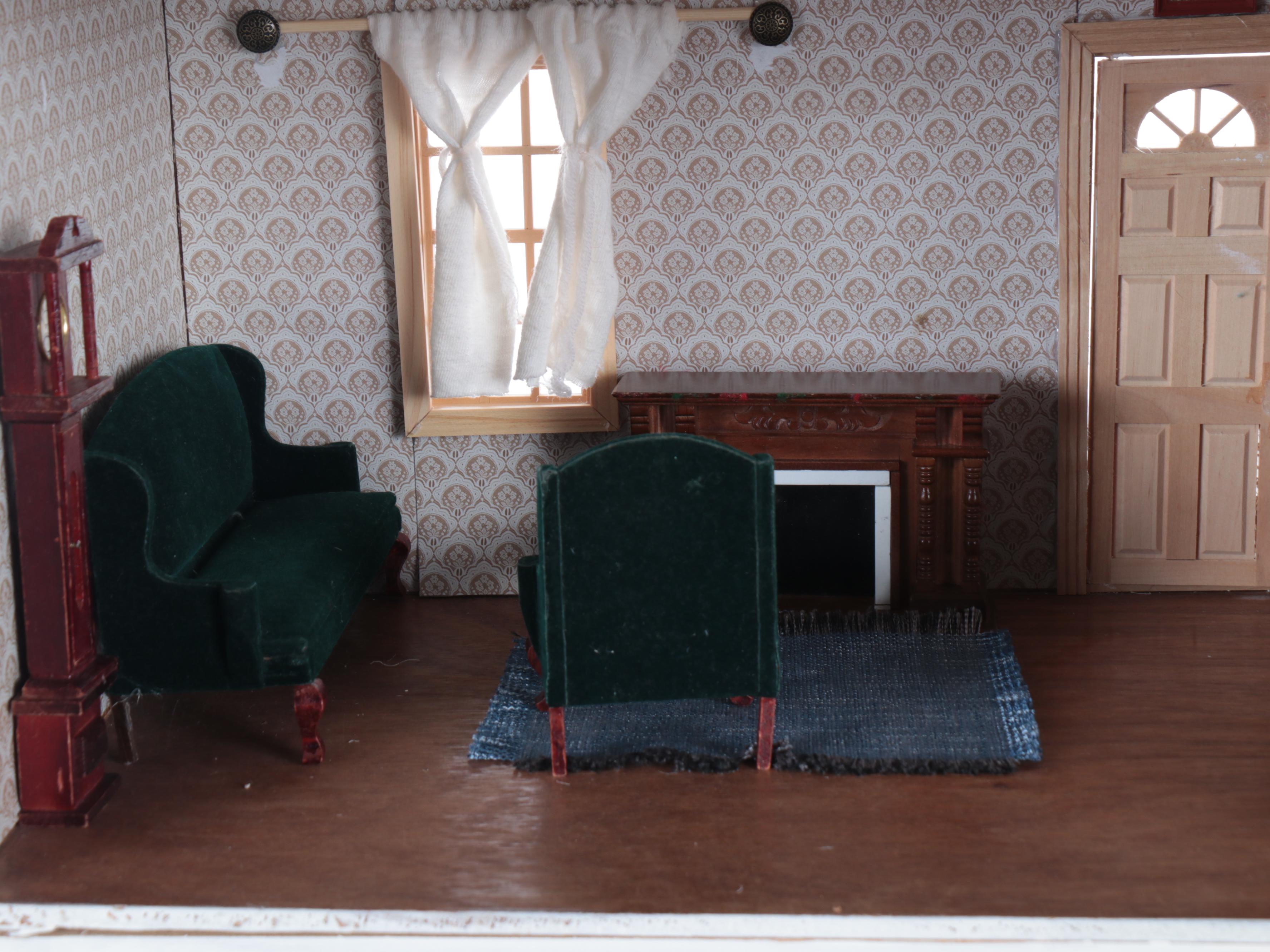 White Dollhouse with Furniture and Accessories