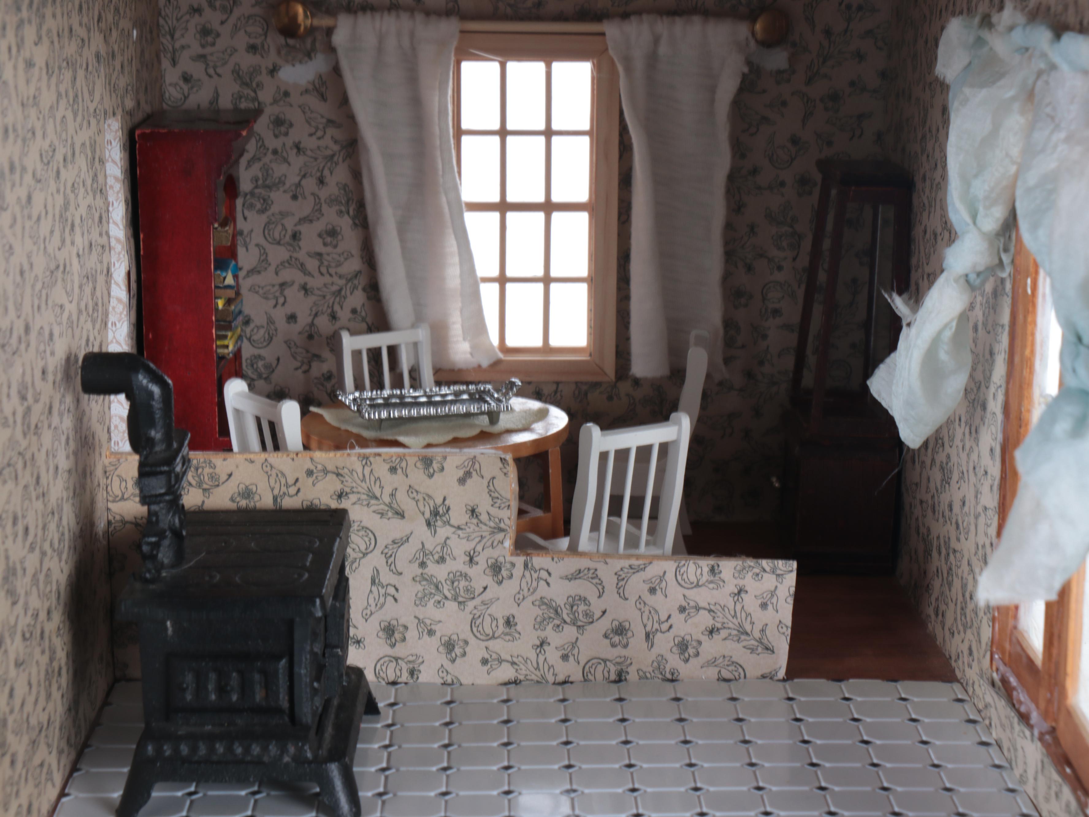 White Dollhouse with Furniture and Accessories