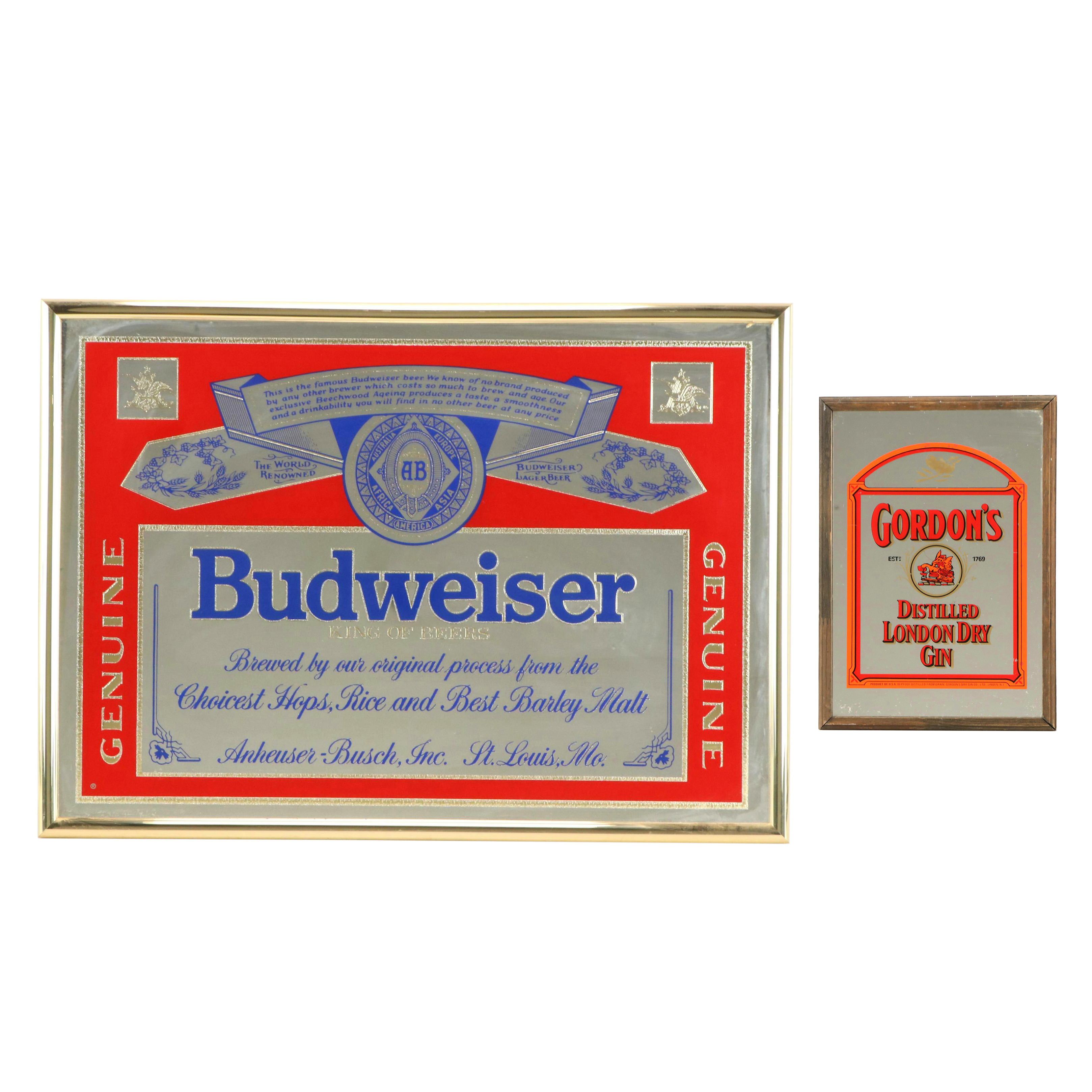 Anheuser-Busch Budweiser & Gordon's Gin Painted Bar Mirrors