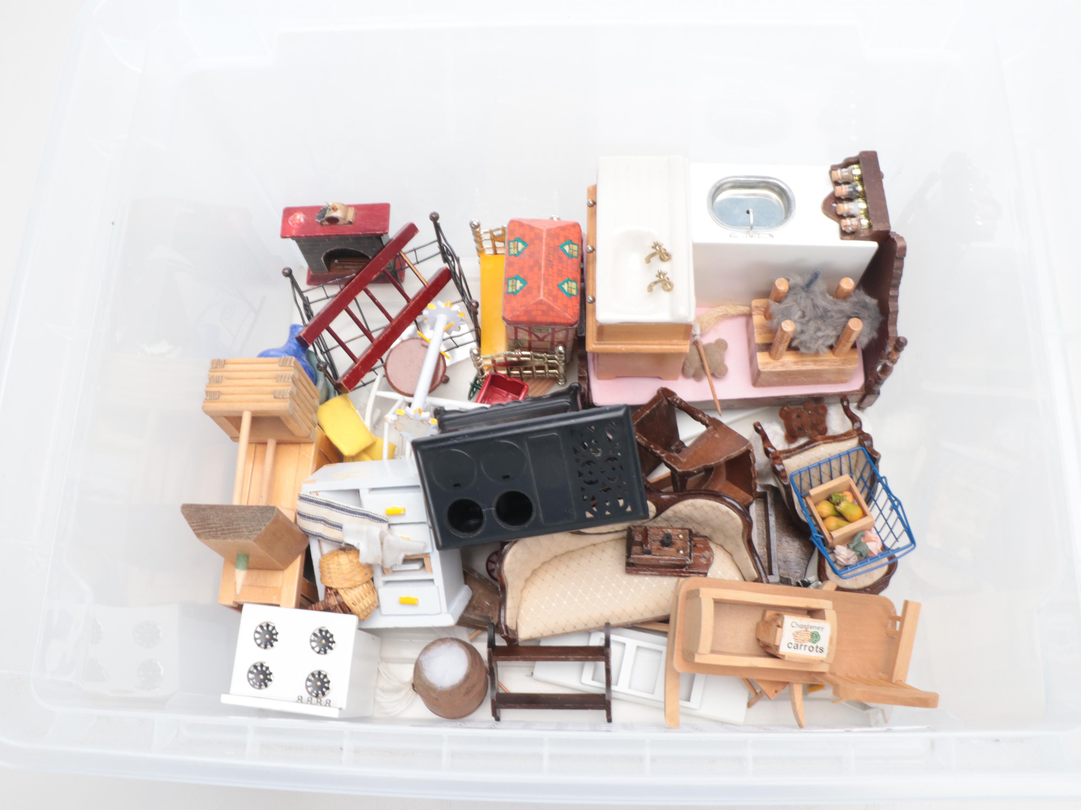 White Dollhouse with Furniture and Accessories