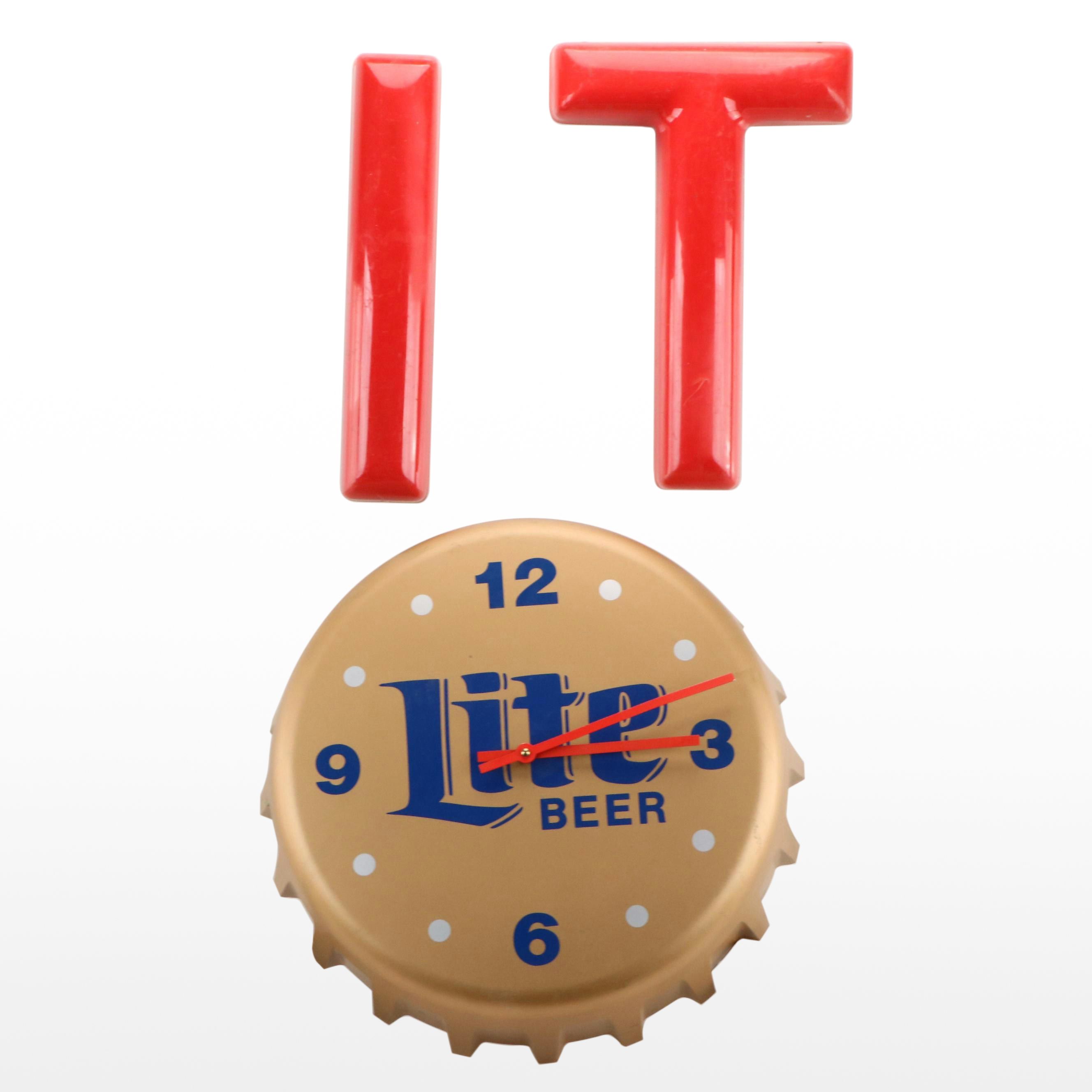 Miller Lite Beer Bottle Cap Wall Clock with Other Wall Décor