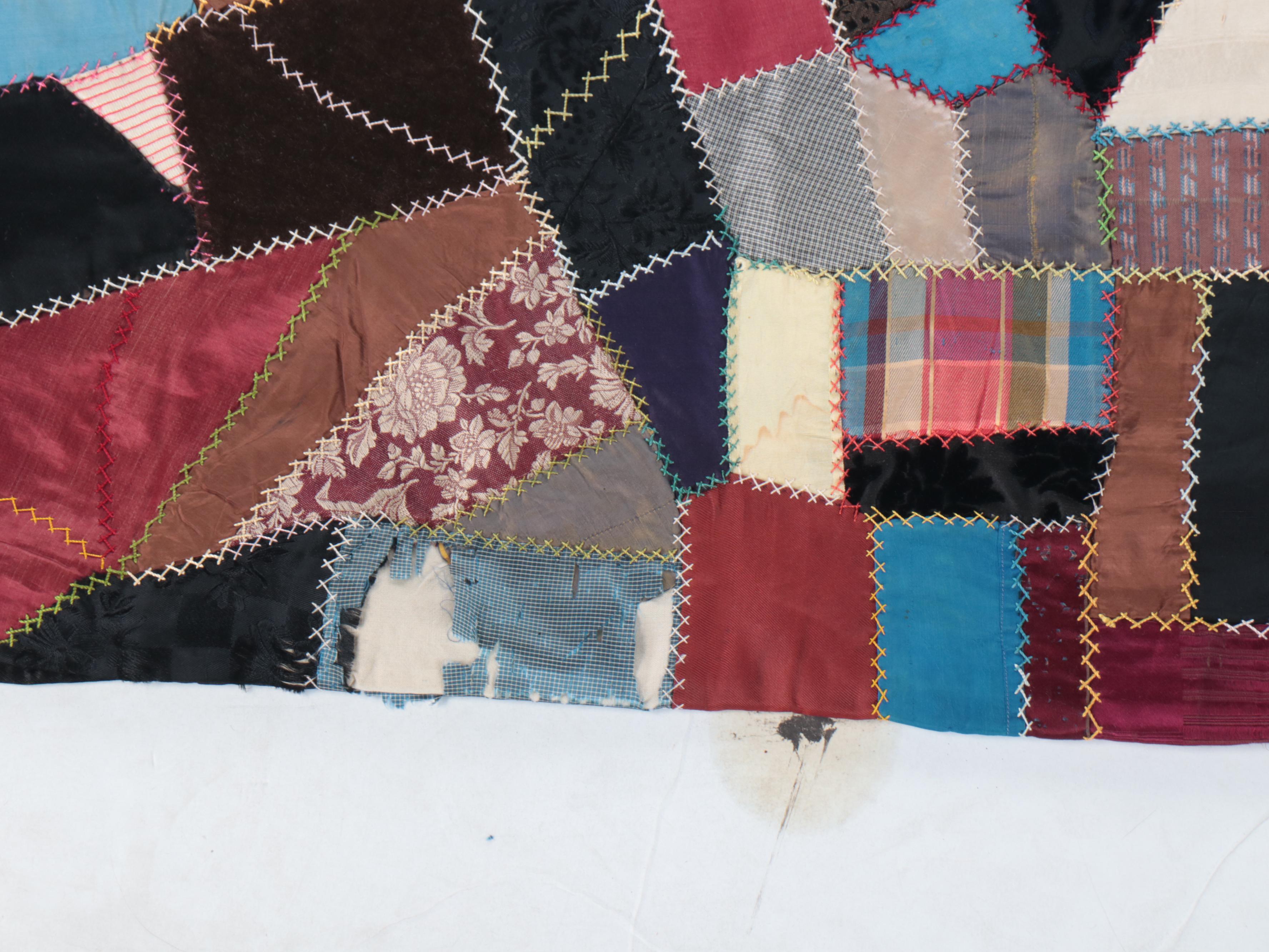 Victorian Style Handmade Patchwork "Crazy Quilt" with Applique