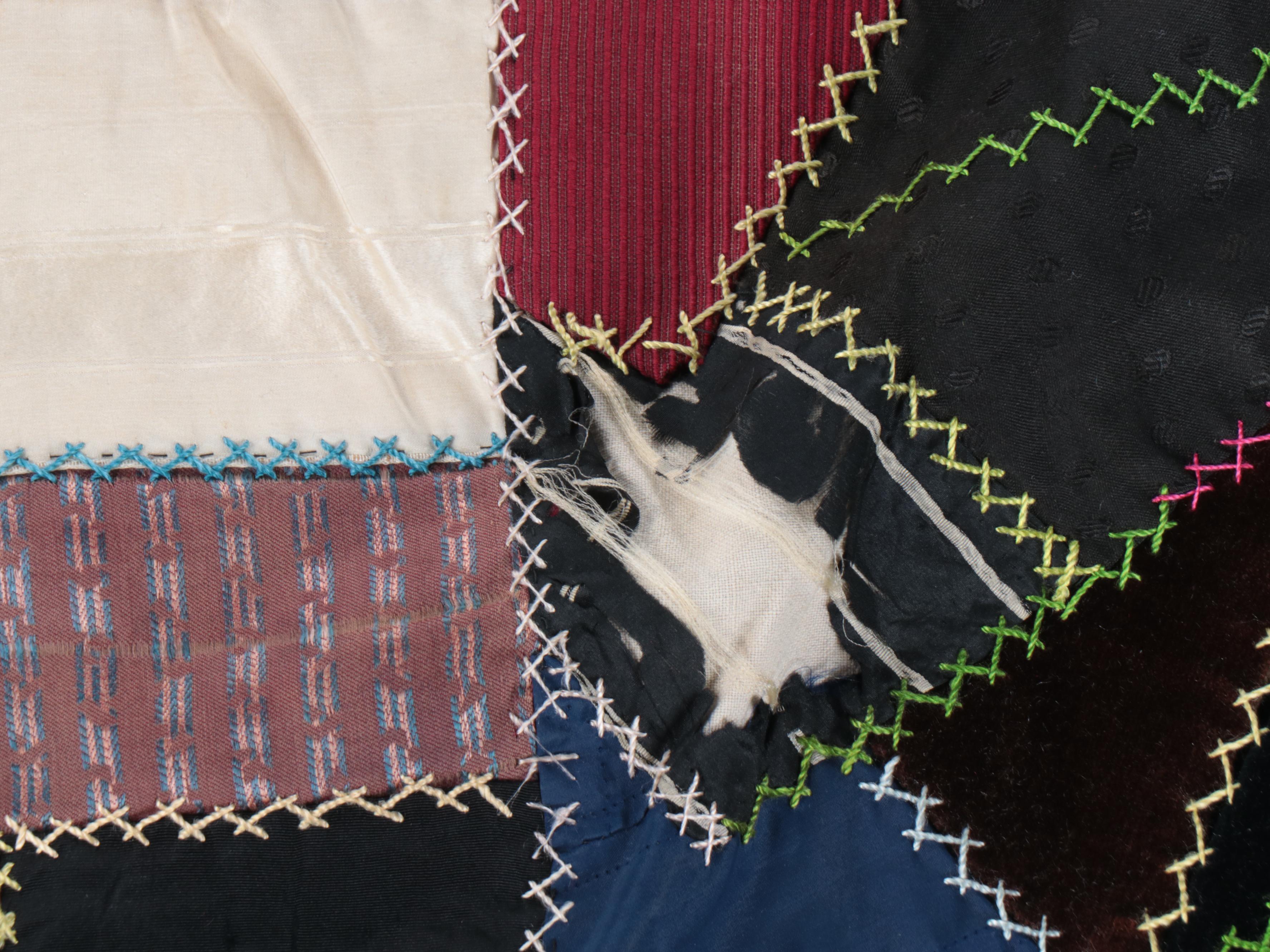 Victorian Style Handmade Patchwork "Crazy Quilt" with Applique