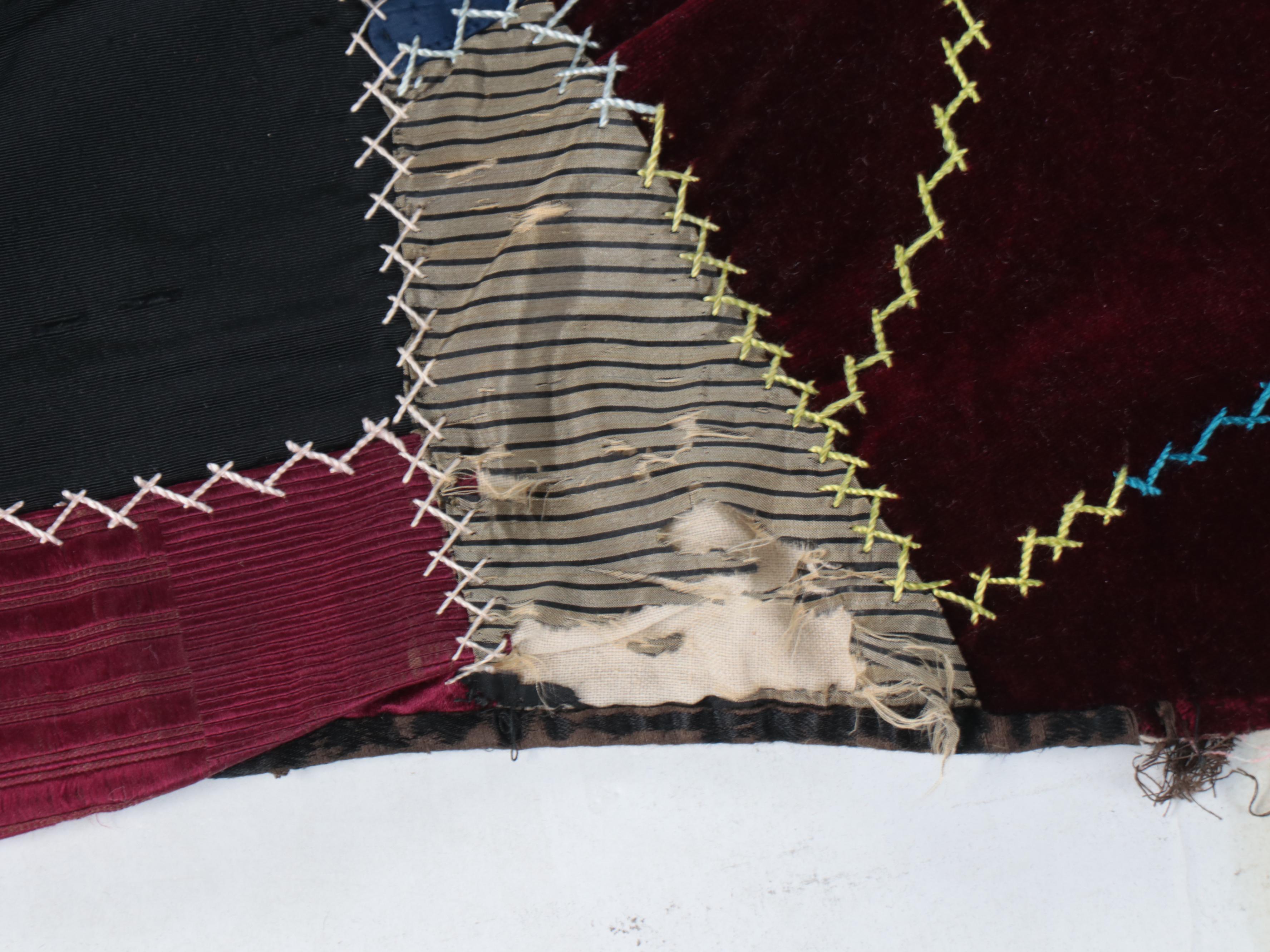 Victorian Style Handmade Patchwork "Crazy Quilt" with Applique