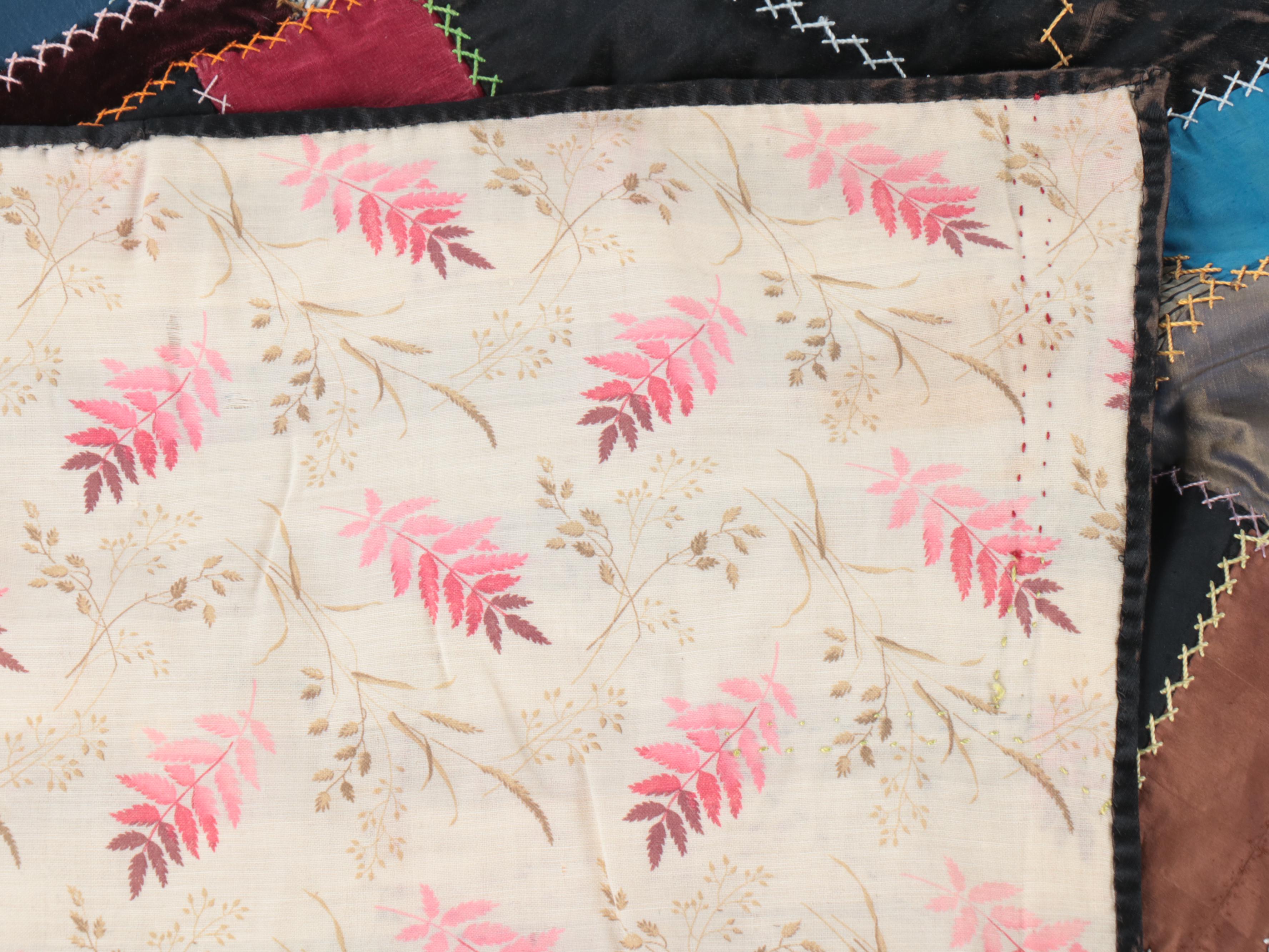 Victorian Style Handmade Patchwork "Crazy Quilt" with Applique