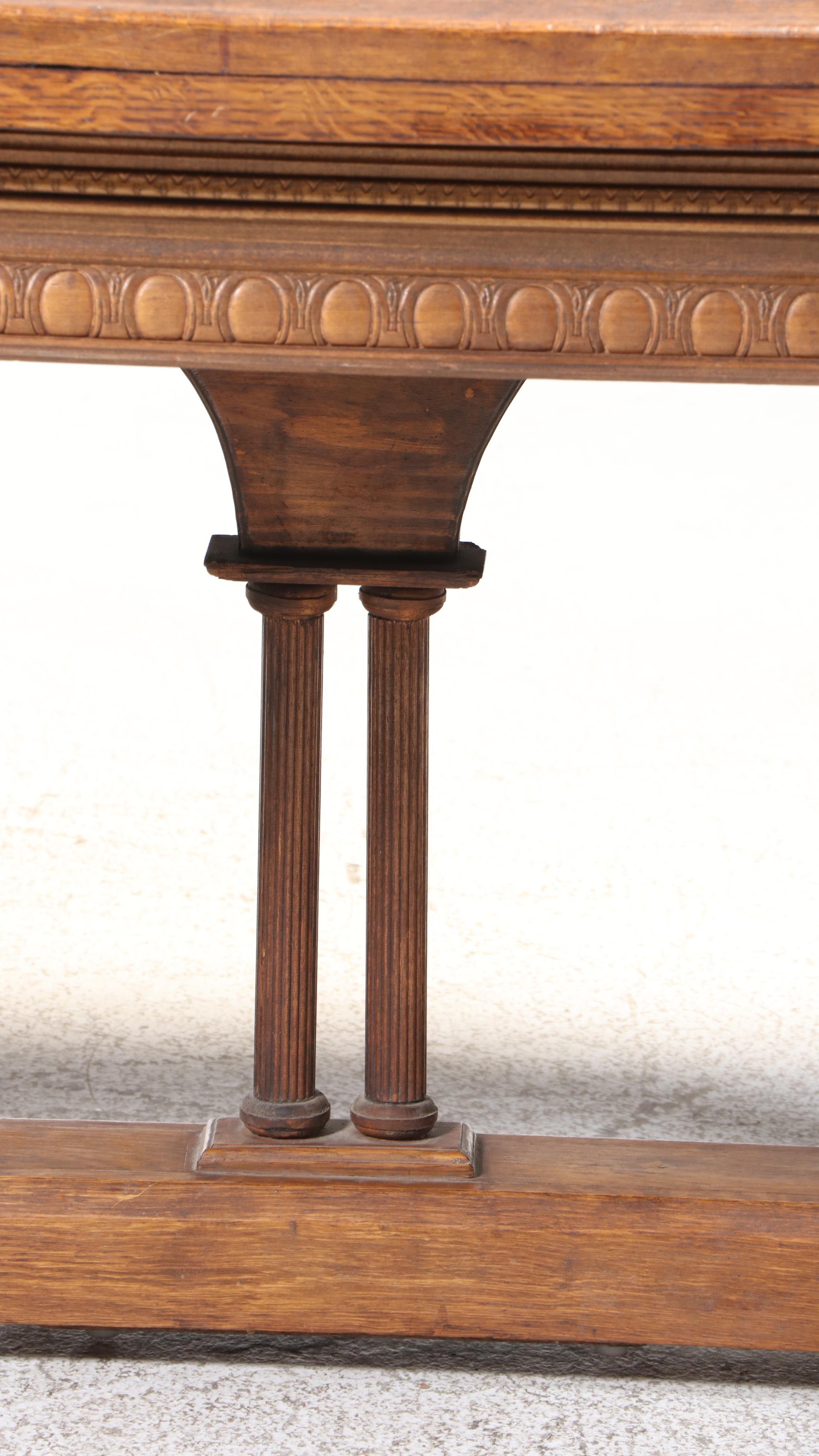 Gothic Revival Oak, Ash, and Pine Trestle-Base Draw-Leaf Dining Table