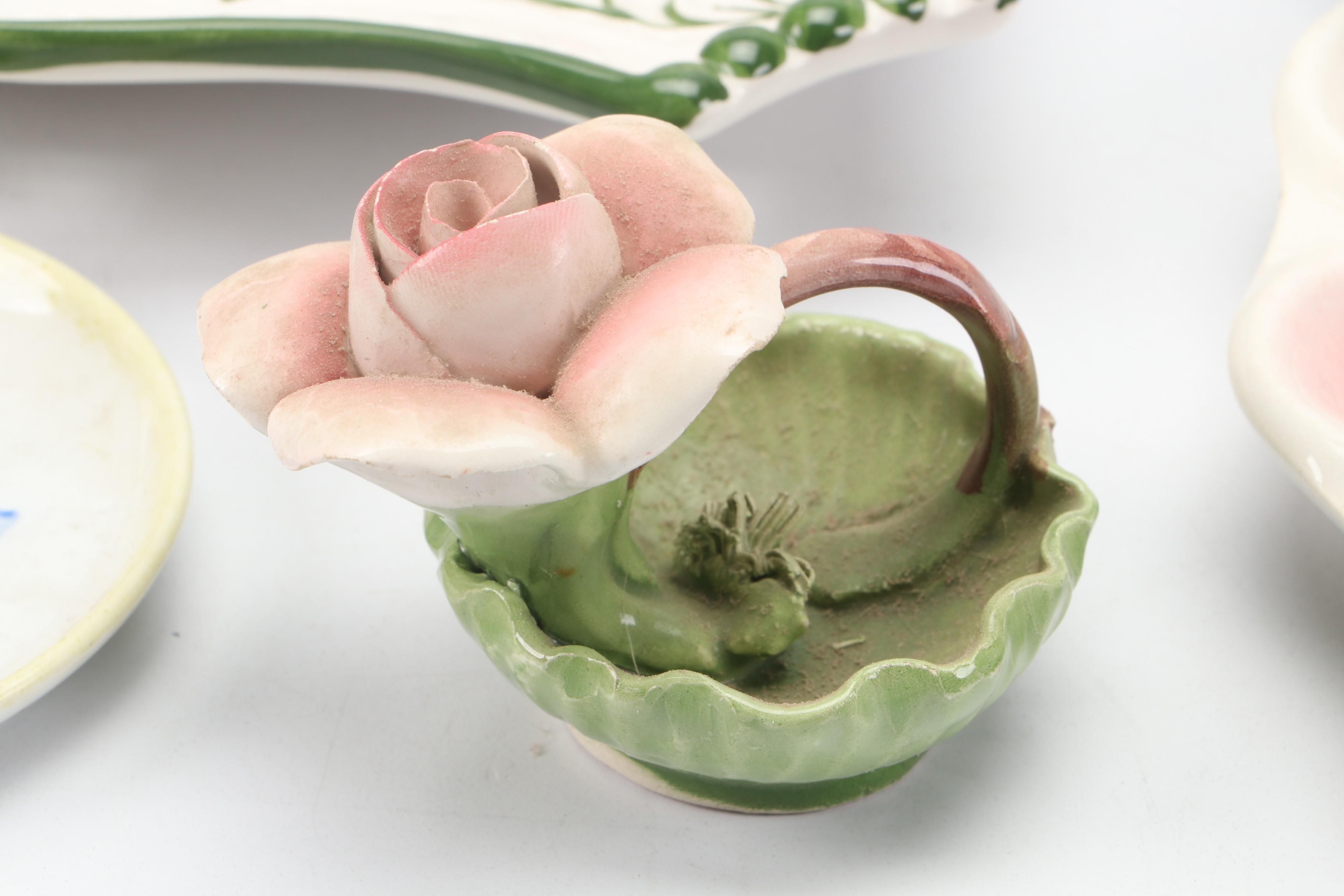 Italian Capodimonte Flowers with More Hand-Painted Ceramic Table Accessories