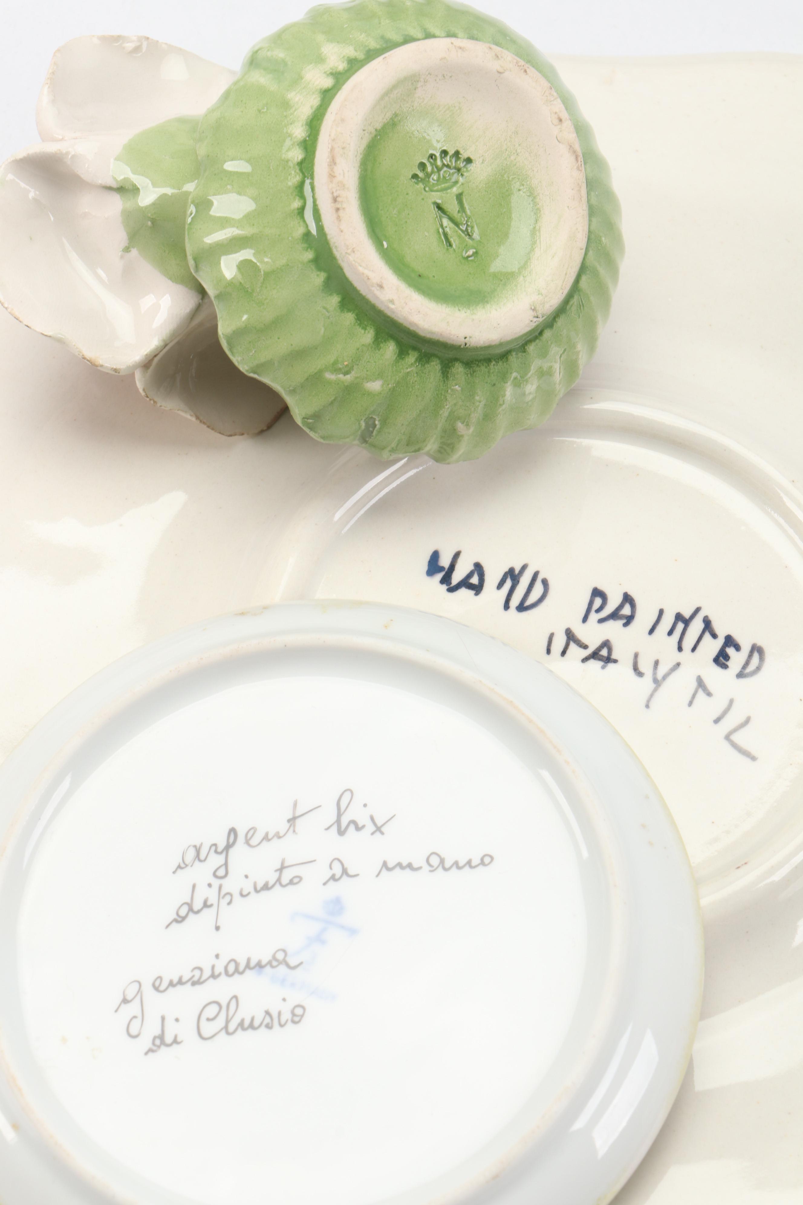 Italian Capodimonte Flowers with More Hand-Painted Ceramic Table Accessories