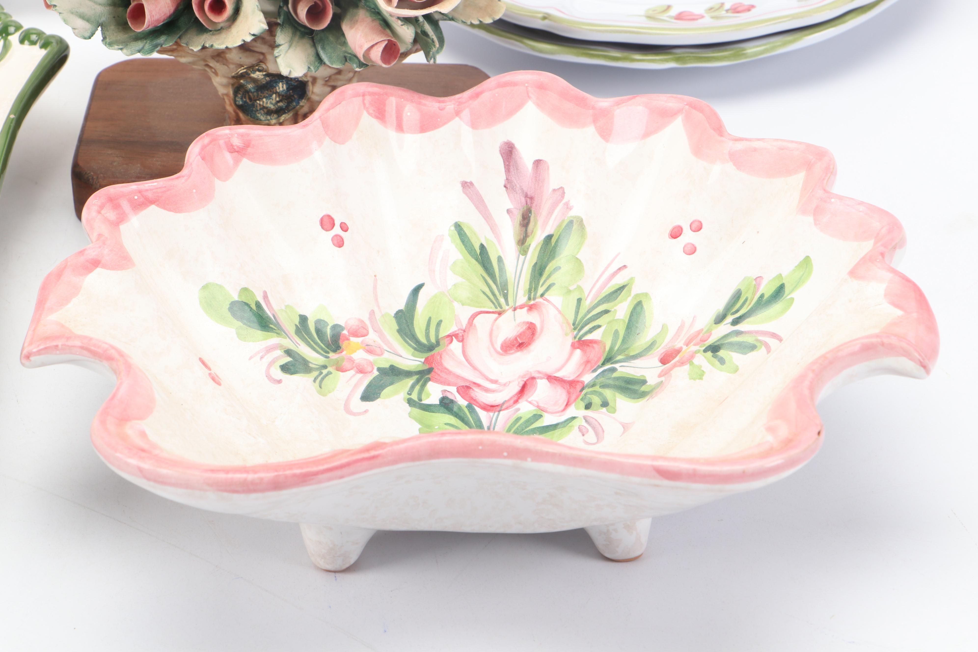 Italian Capodimonte Flowers with More Hand-Painted Ceramic Table Accessories