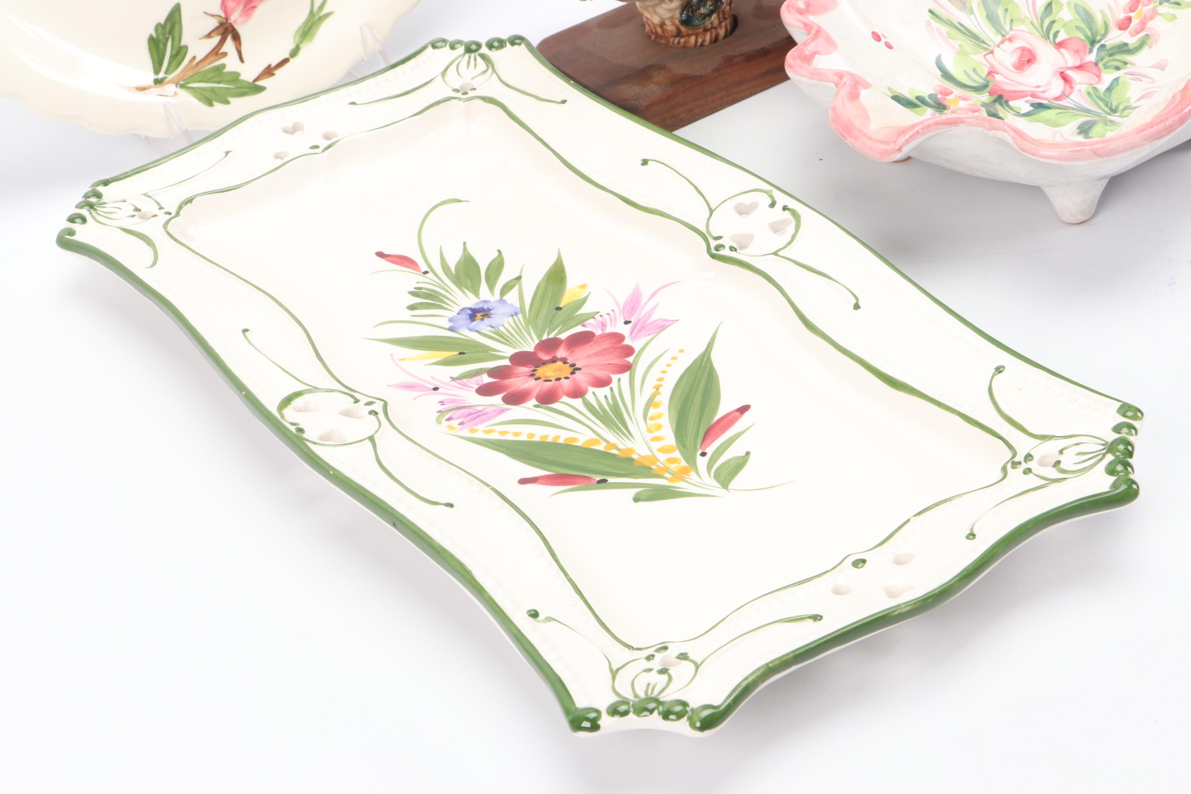 Italian Capodimonte Flowers with More Hand-Painted Ceramic Table Accessories