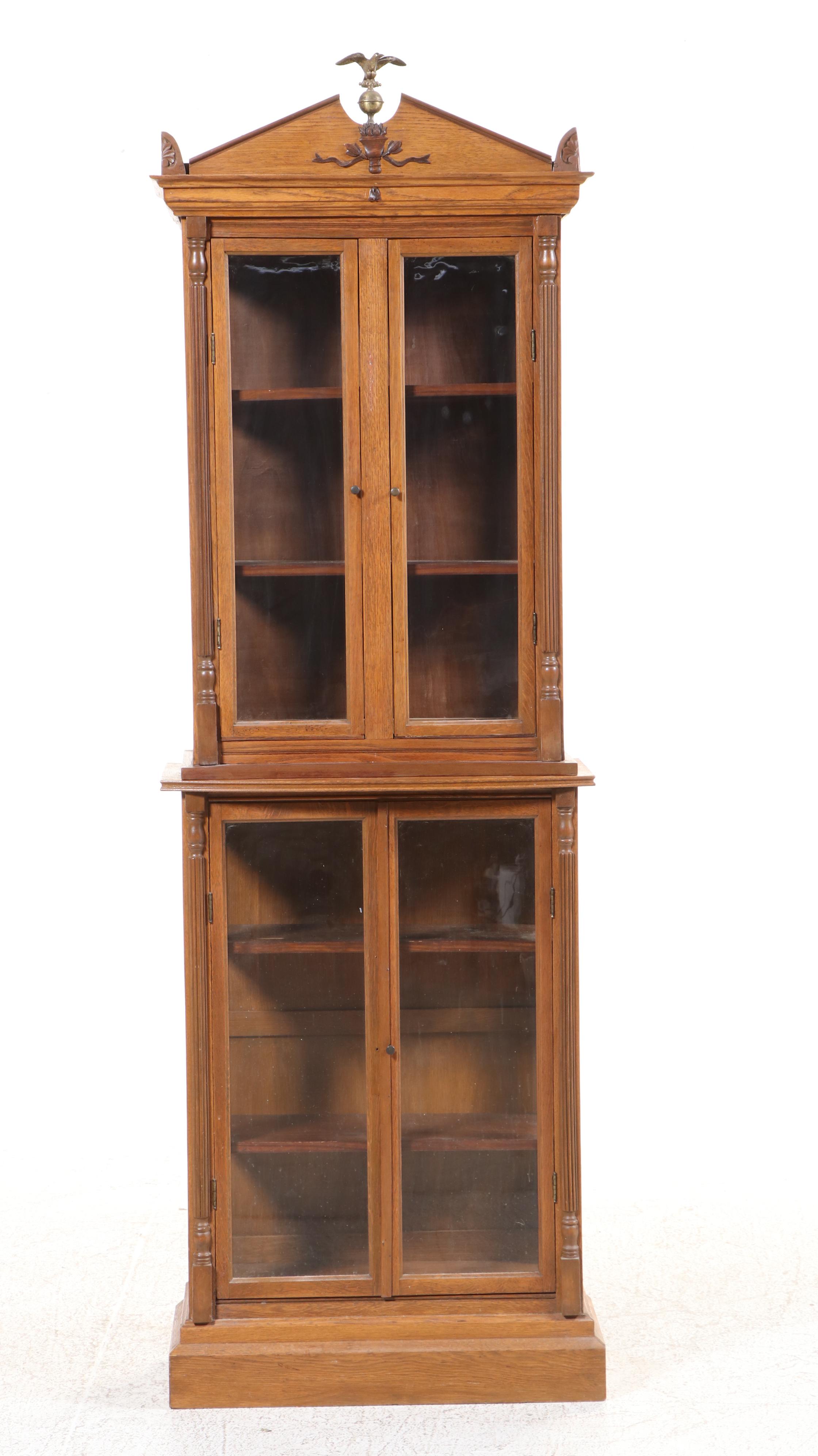Federal Style Oak and Glass Display Cabinet, 20th Century