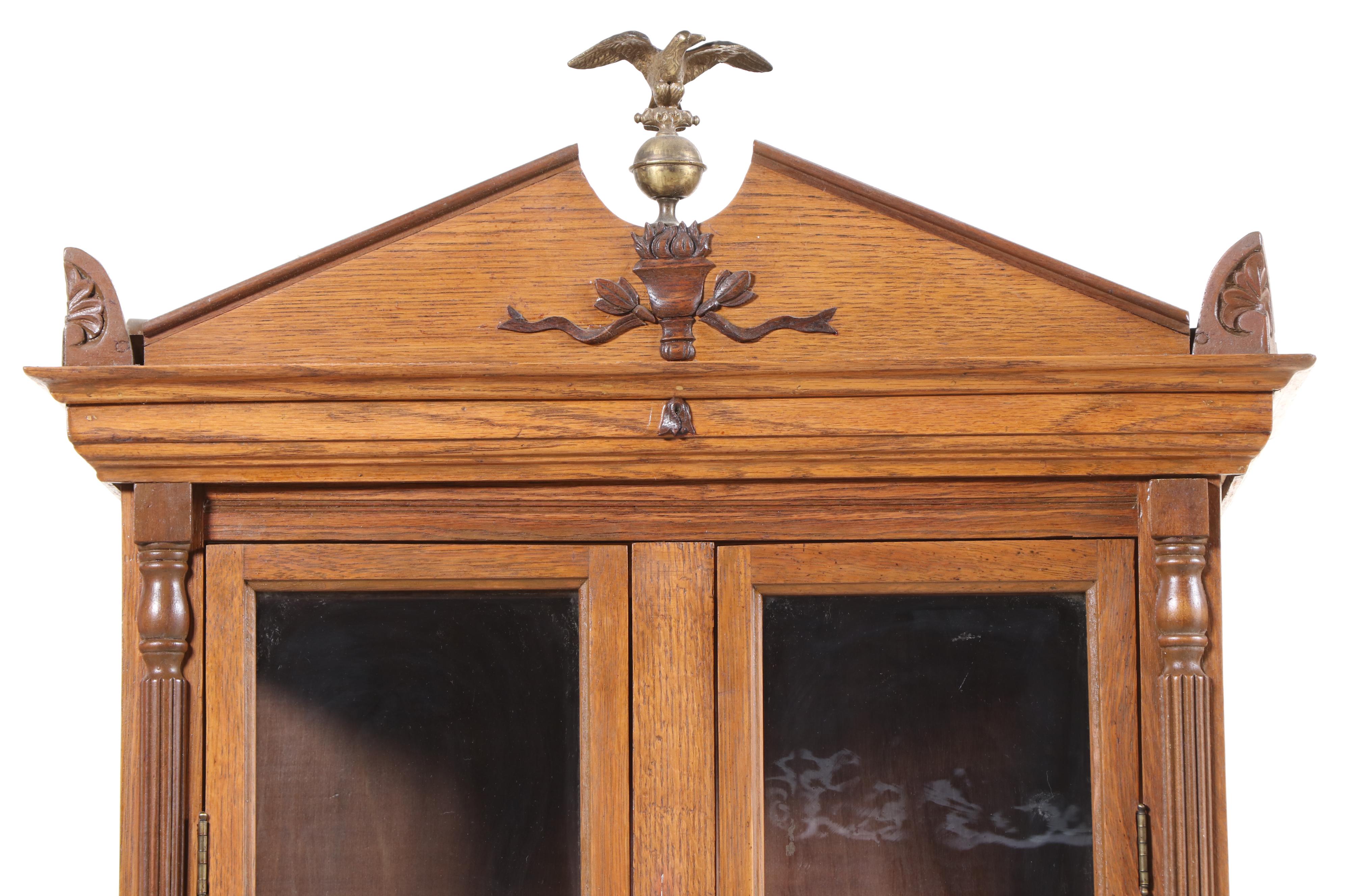 Federal Style Oak and Glass Display Cabinet, 20th Century