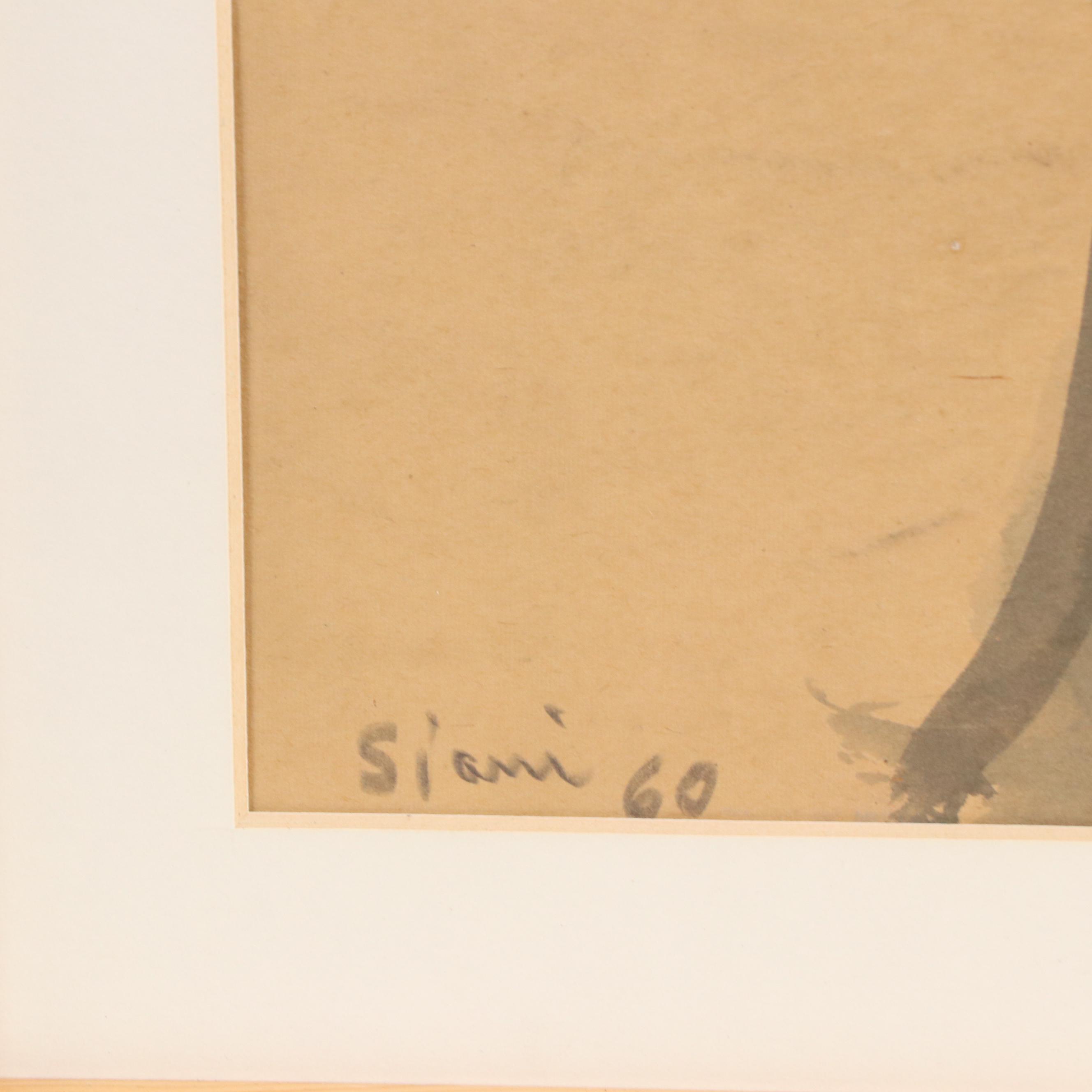 Itamar Siani Figural Ink Drawing, 1960