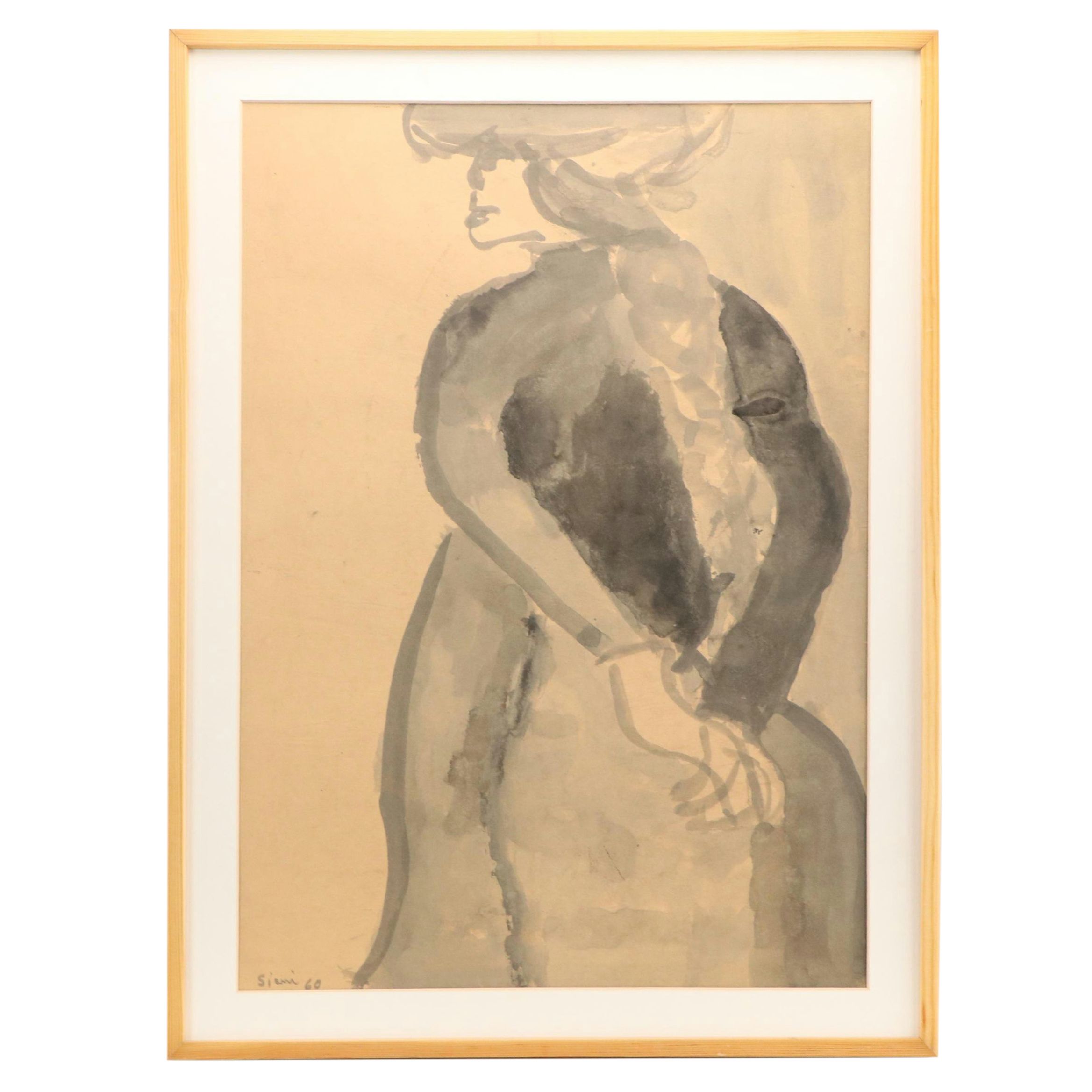 Itamar Siani Figural Ink Drawing, 1960