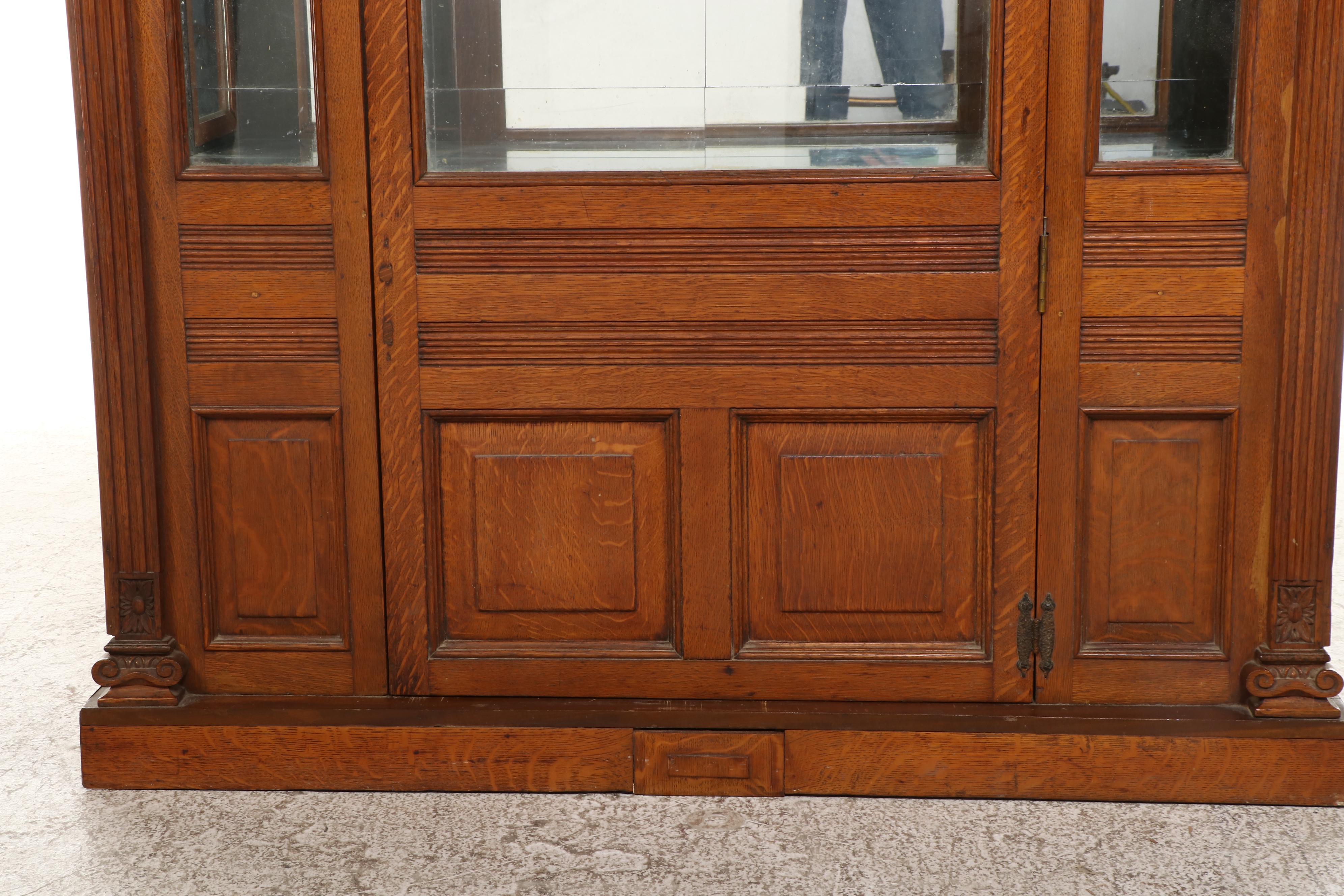 Victorian Style Walnut, Burl Walnut, Quartersawn Oak Display Cabinet