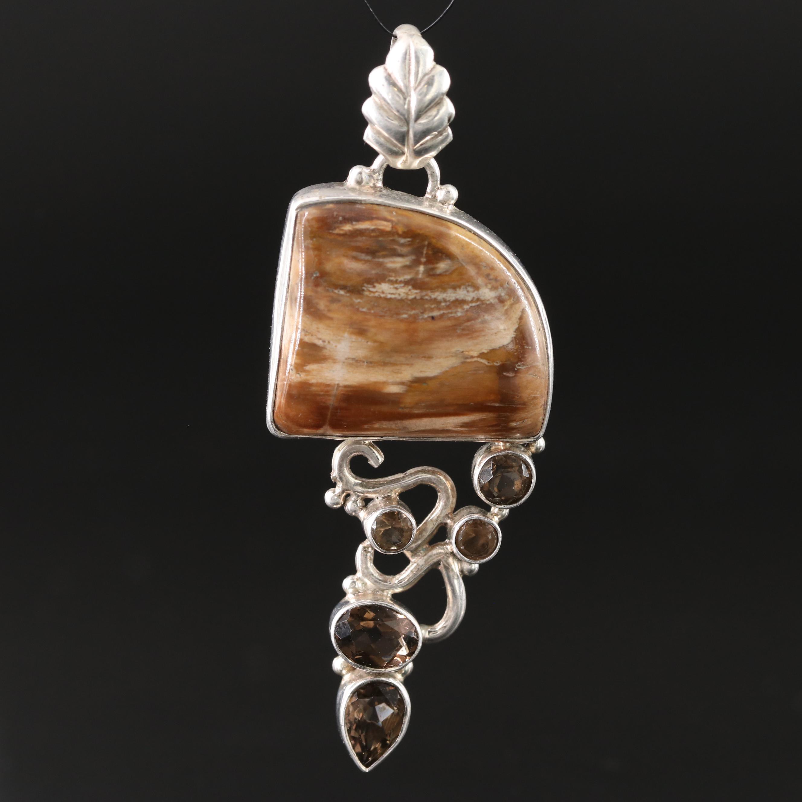 Sterling Smoky Quartz and Jasper Pendant