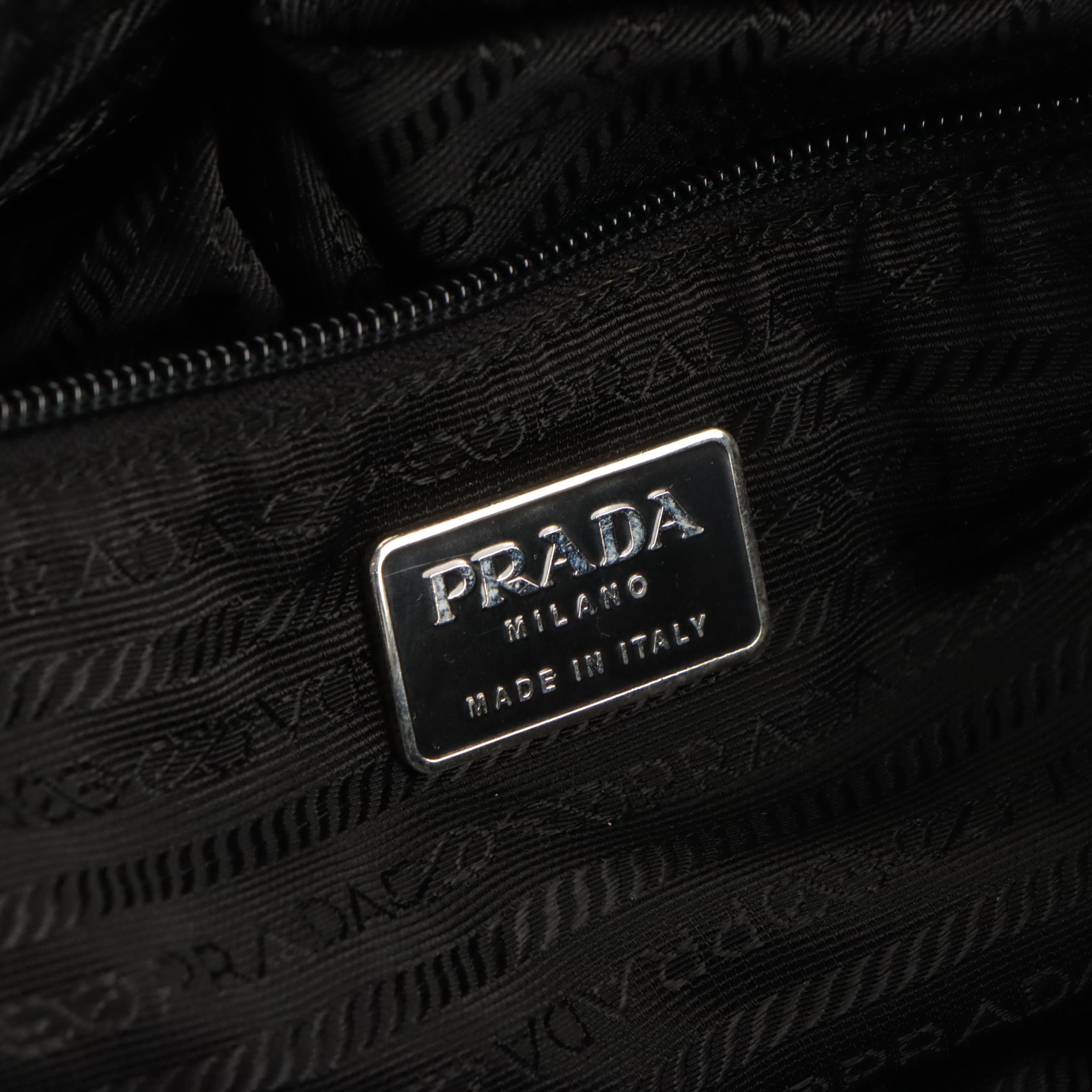 Prada Shoulder Tote in Deep Blue Quilted Nylon Tessuto and Black Leather Trim