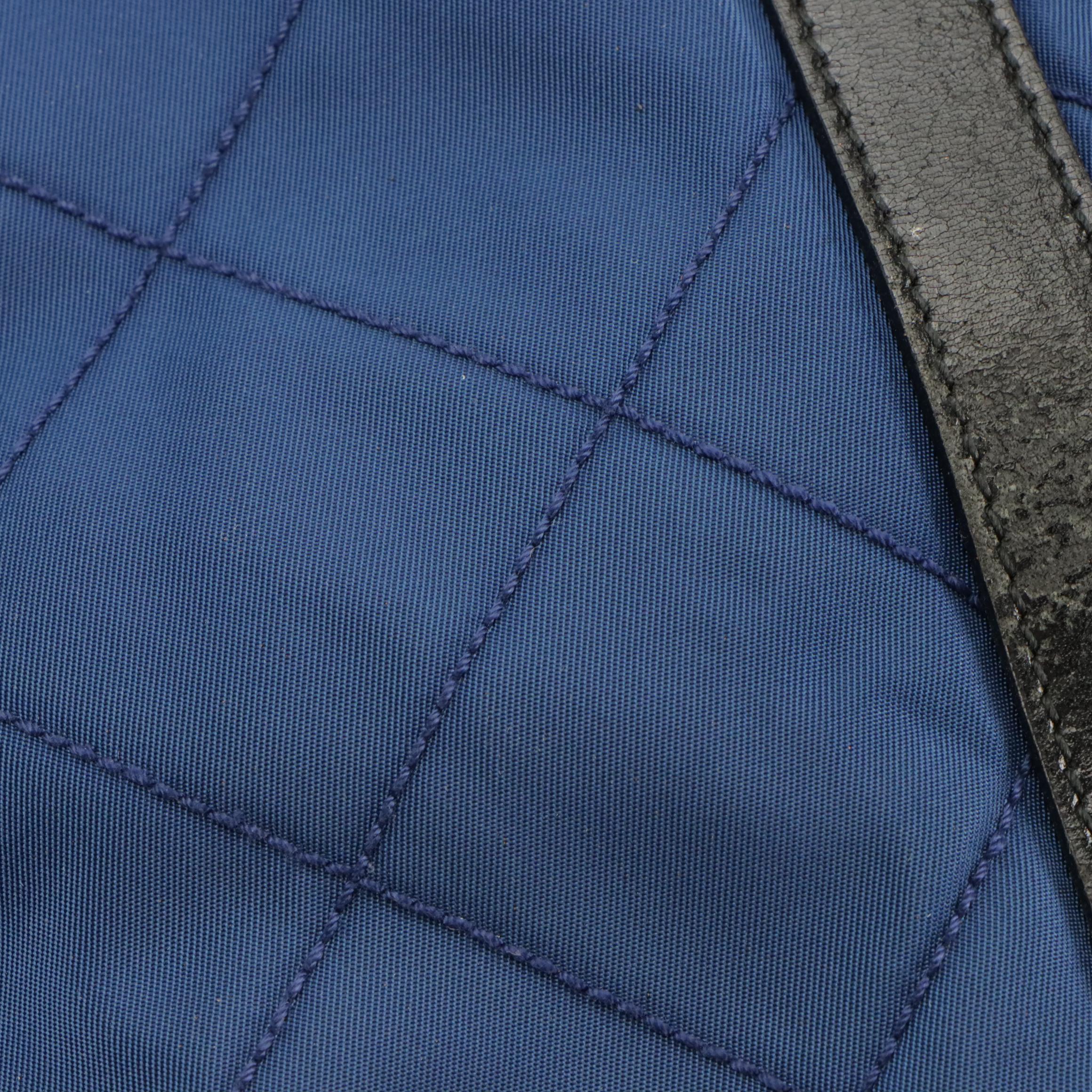 Prada Shoulder Tote in Deep Blue Quilted Nylon Tessuto and Black Leather Trim