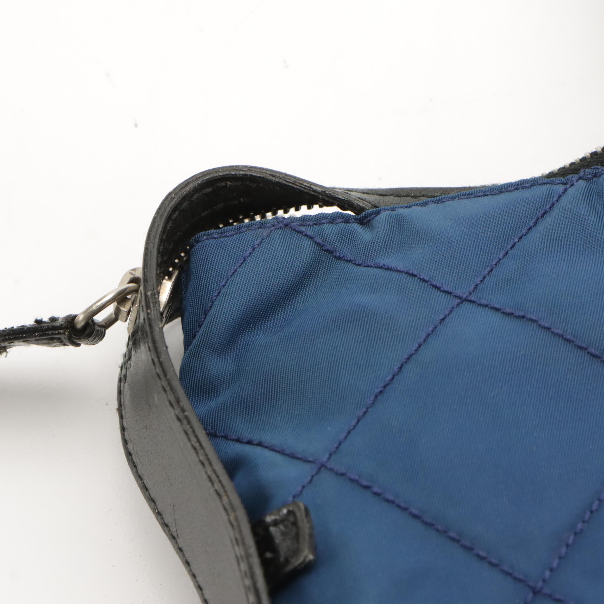 Prada Shoulder Tote in Deep Blue Quilted Nylon Tessuto and Black Leather Trim