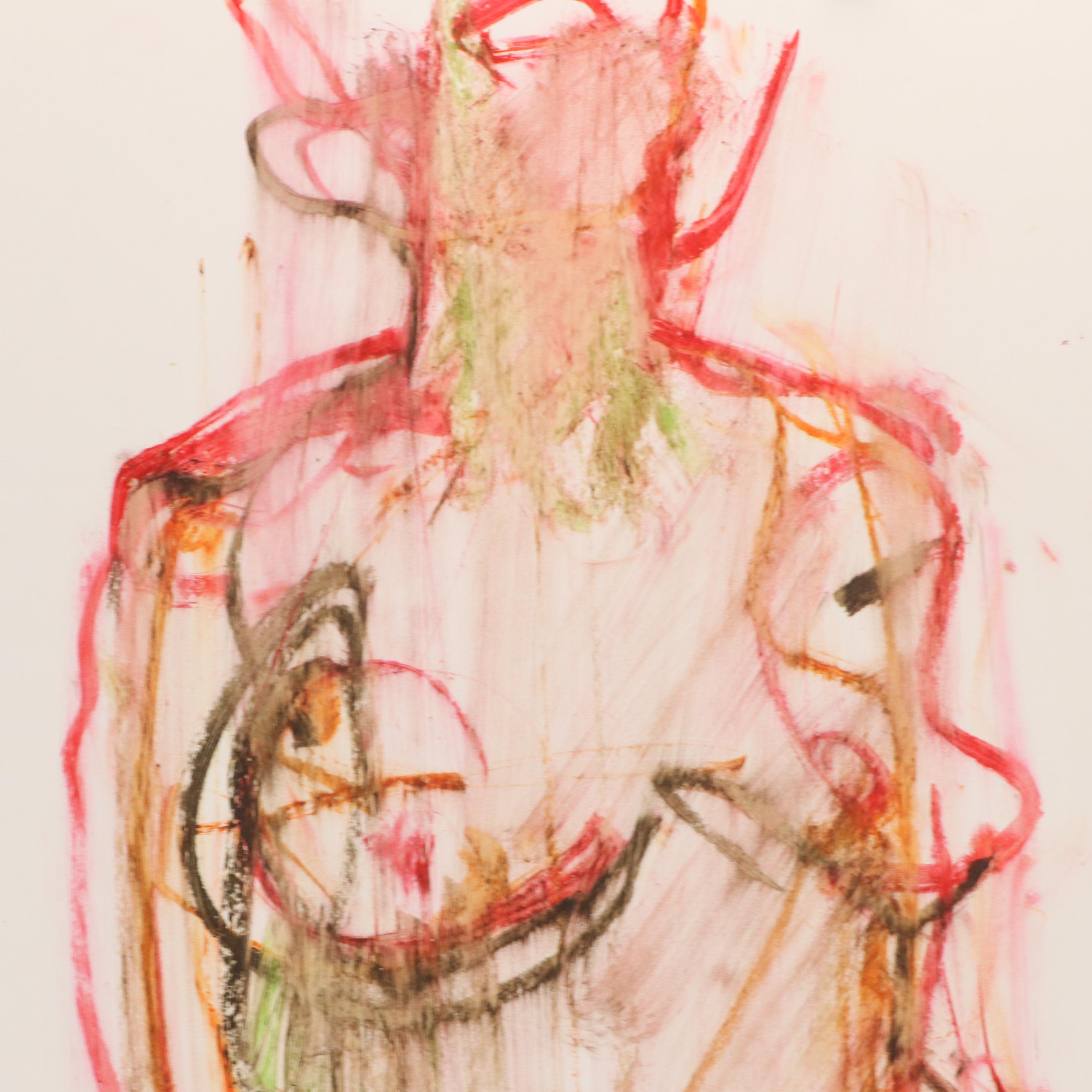 Jack Meanwell Expressionist Oil Pastel Figure Drawing, 1982
