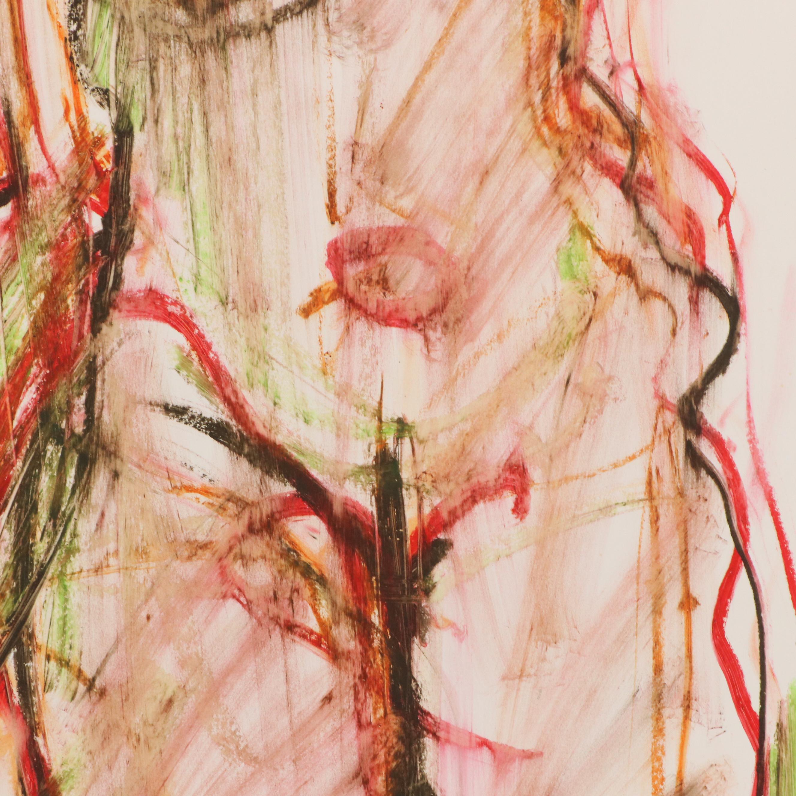 Jack Meanwell Expressionist Oil Pastel Figure Drawing, 1982