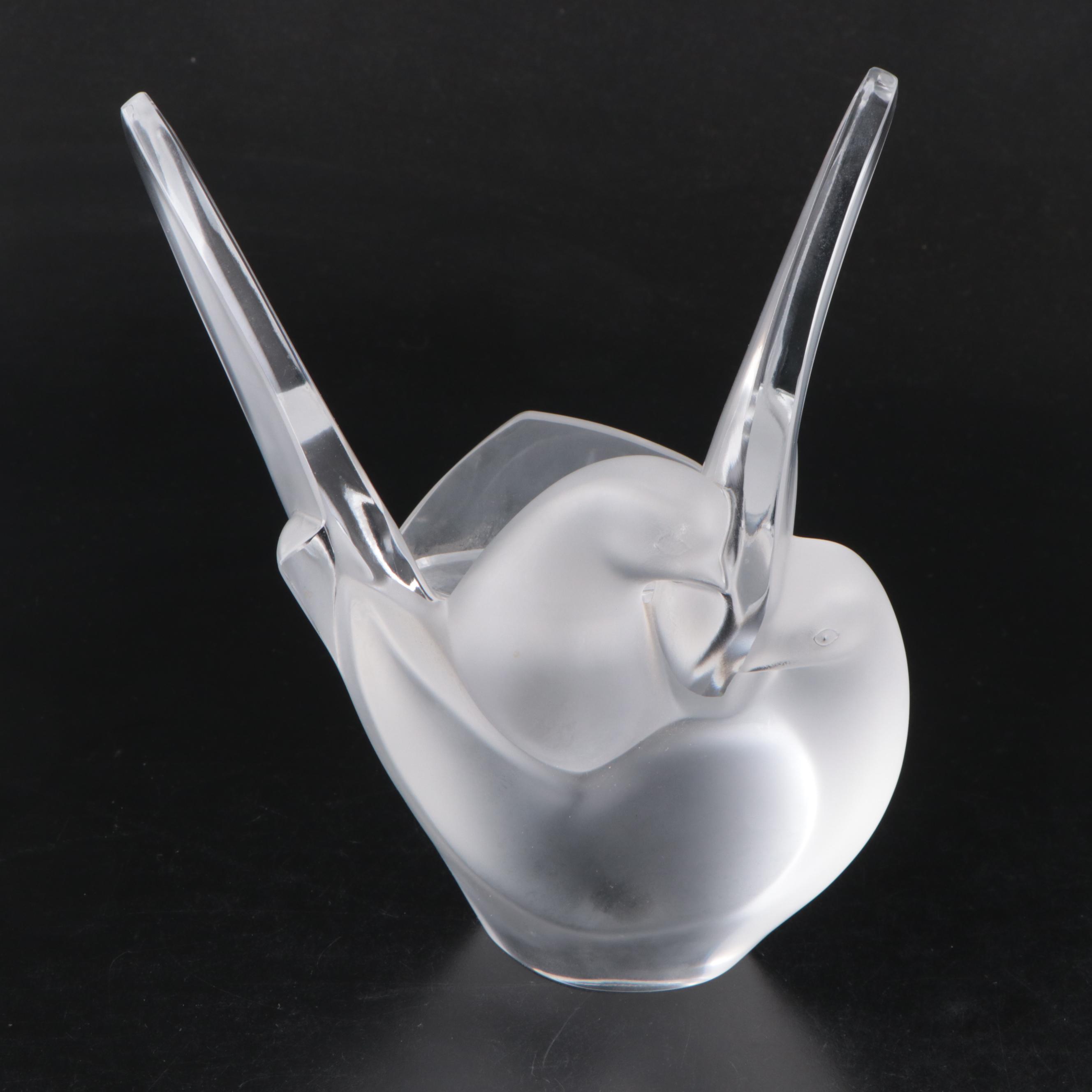 Lalique "Sylvie" Frosted and Clear Crystal Vase with Floral Frog