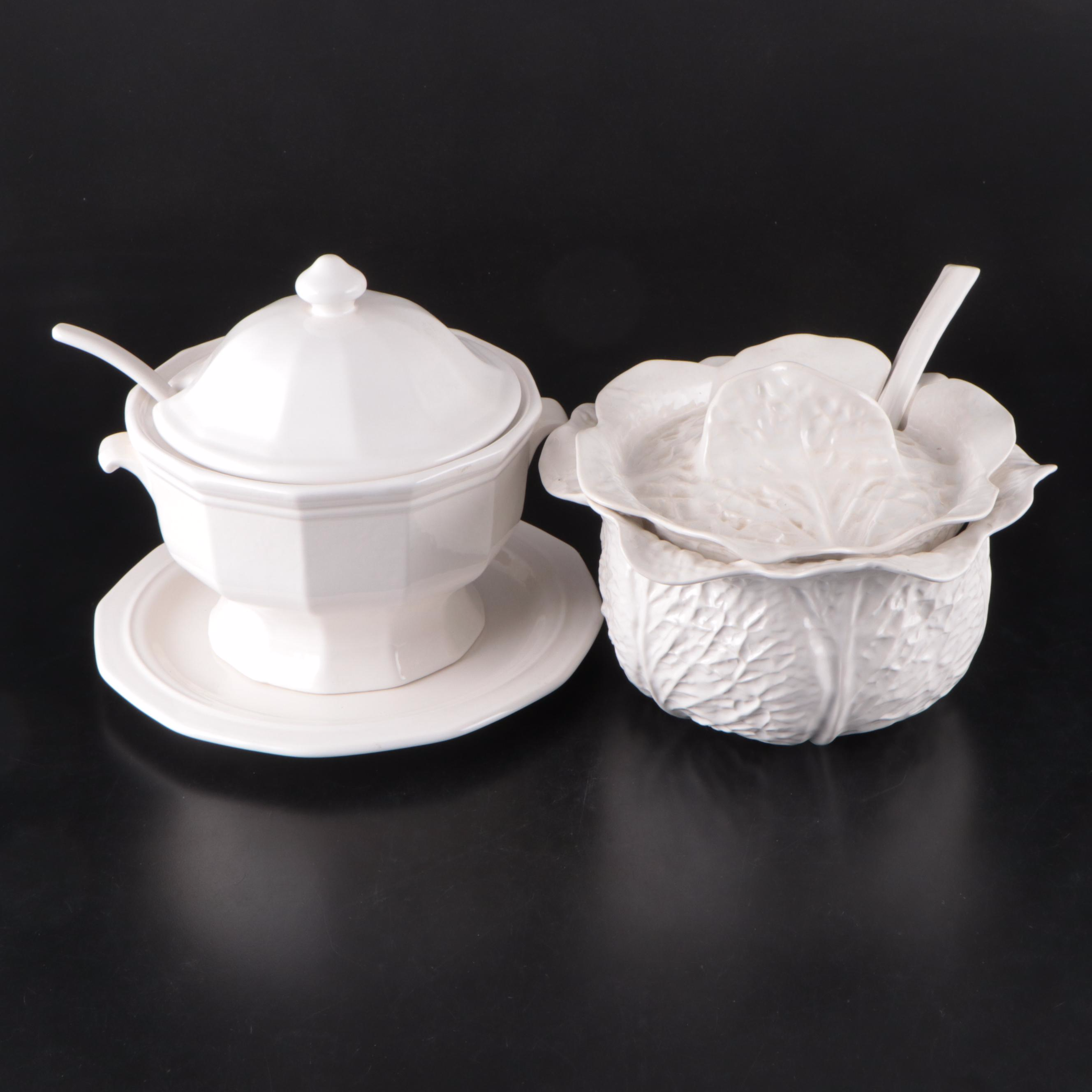 Secla Portuguese Cabbage Soup Tureen with Other Ceramic Lidded Tureen