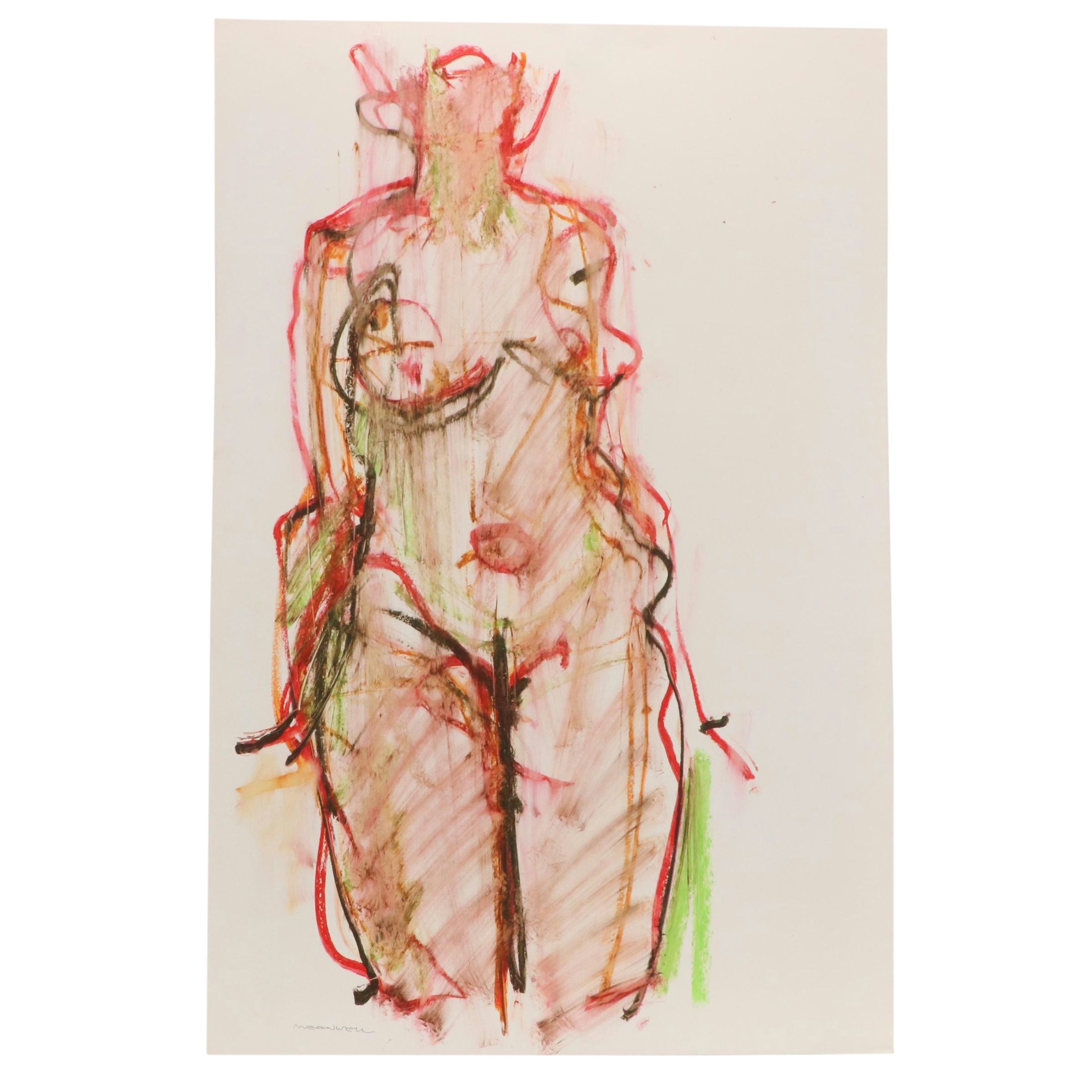 Jack Meanwell Expressionist Oil Pastel Figure Drawing, 1982