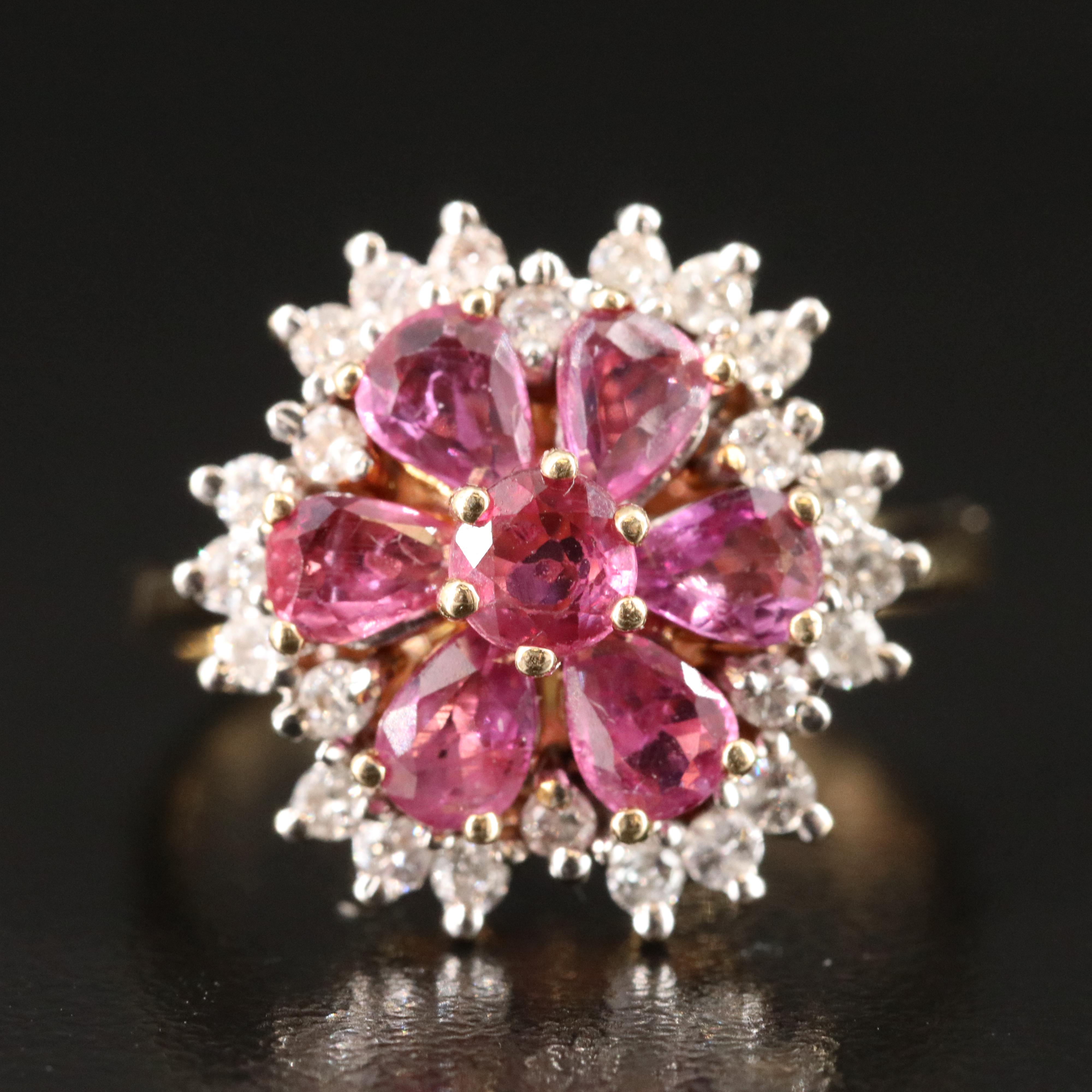 14K Ruby and 0.46 CTW Diamond Flower Ring