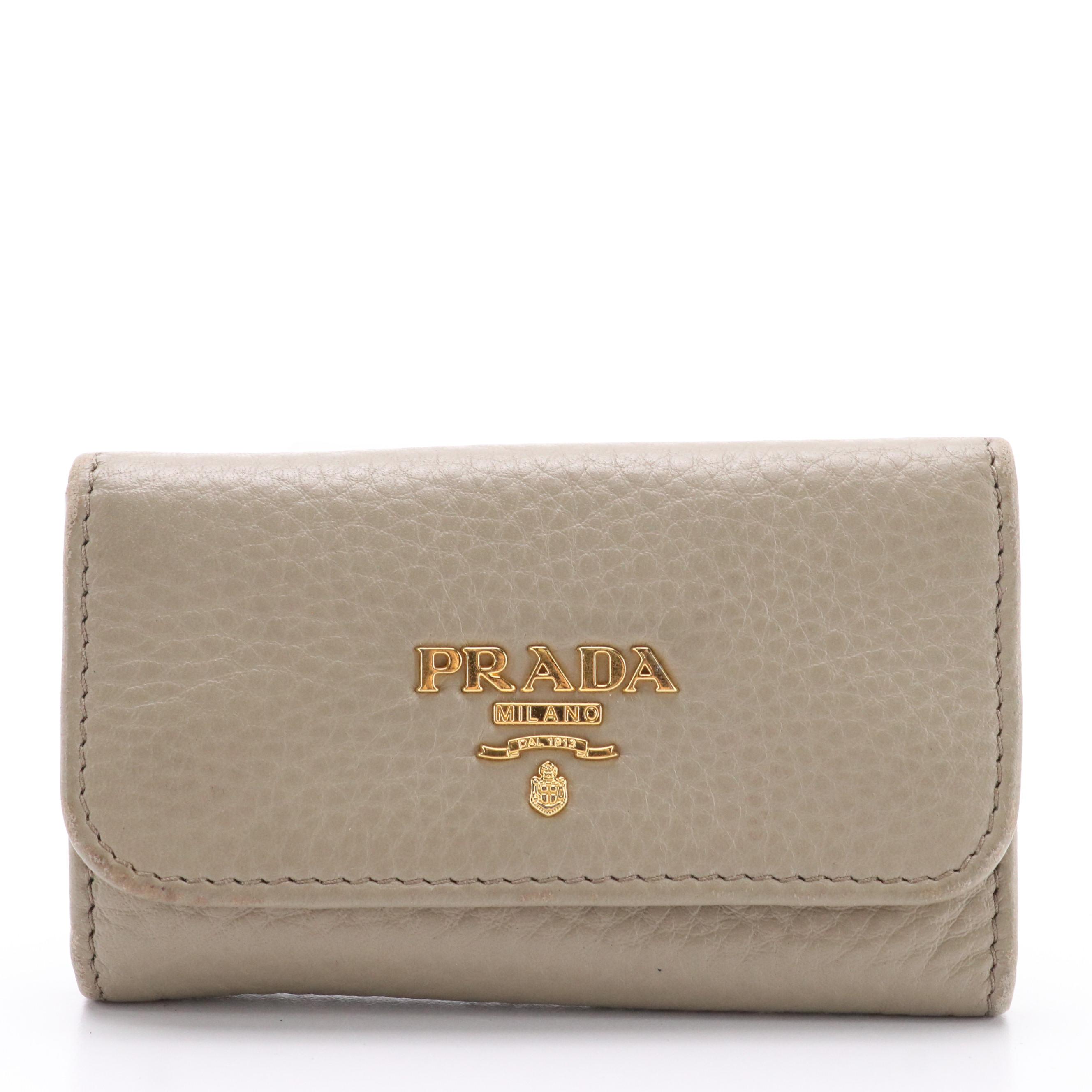 Prada Six-Key Holder in Neutral Grained Leather with Gift Box
