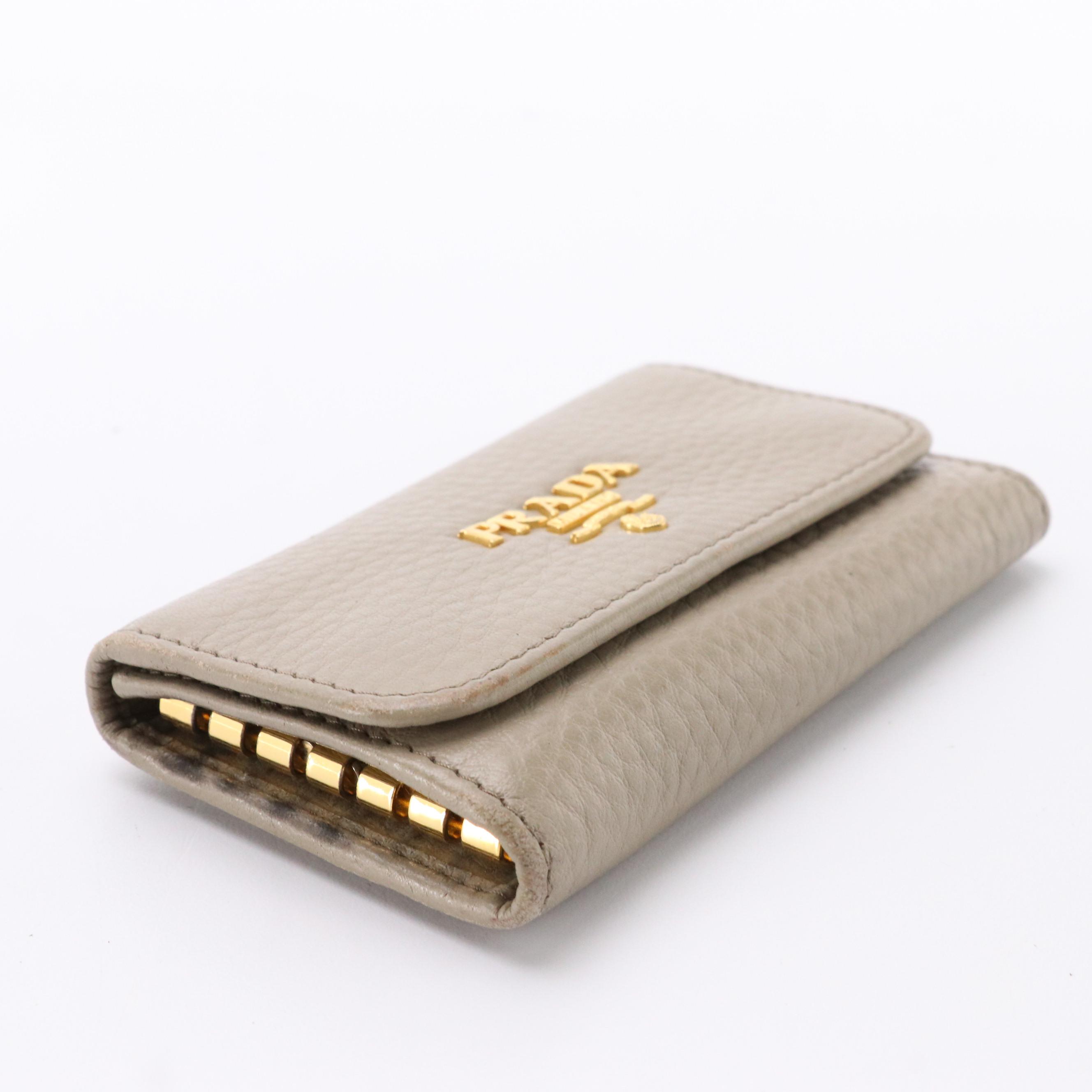 Prada Six-Key Holder in Neutral Grained Leather with Gift Box