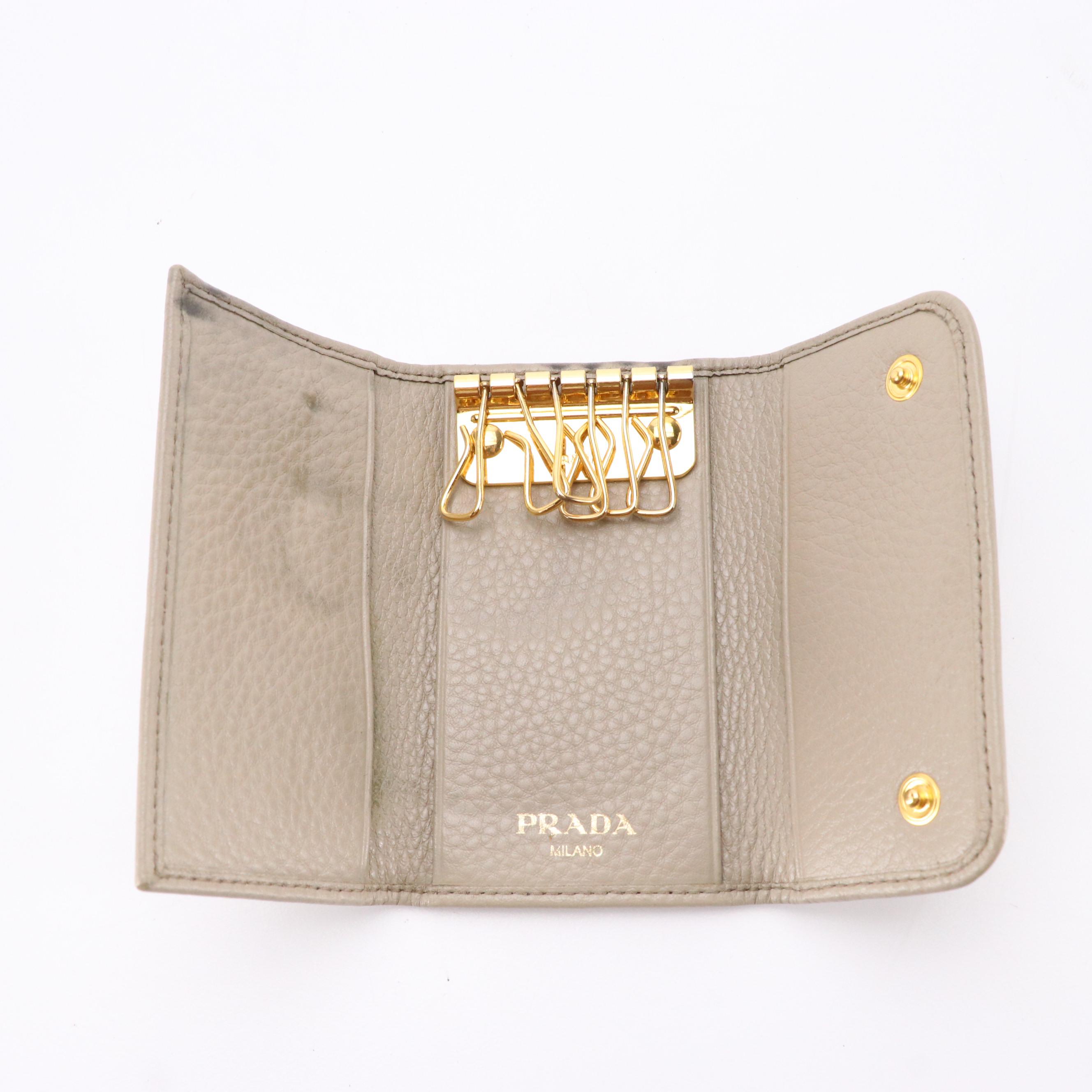 Prada Six-Key Holder in Neutral Grained Leather with Gift Box