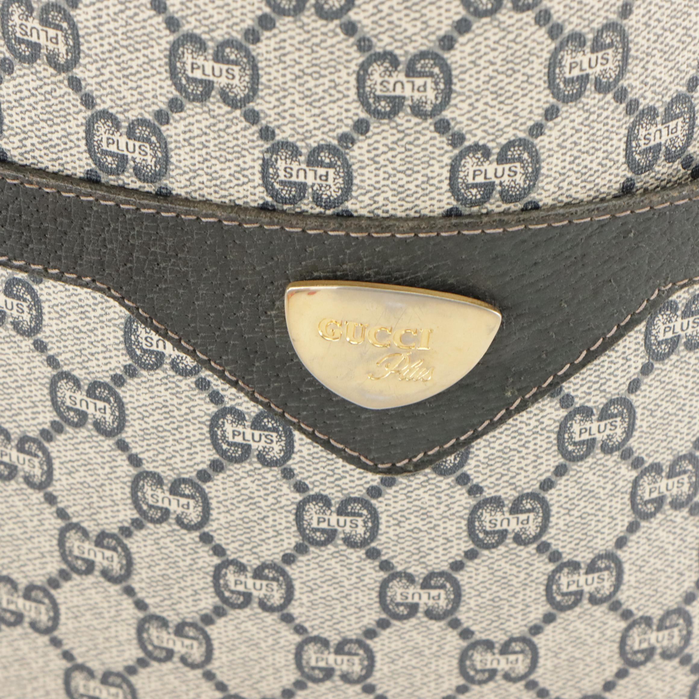 Gucci Plus Sherry Line Tote Bag in Navy GG Plus Coated Canvas with Web Straps