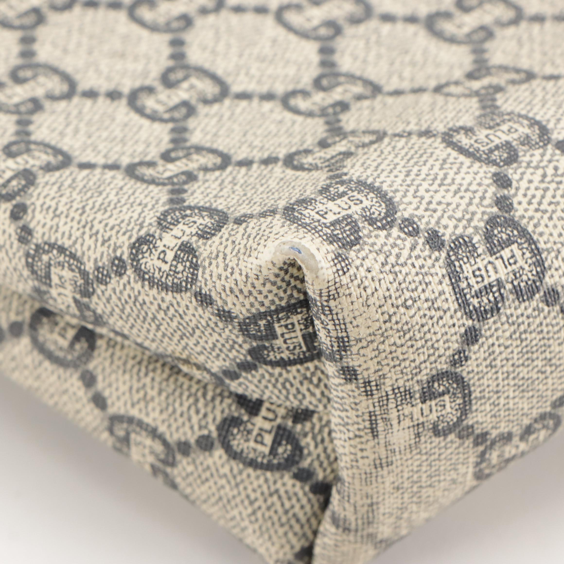 Gucci Plus Sherry Line Tote Bag in Navy GG Plus Coated Canvas with Web Straps