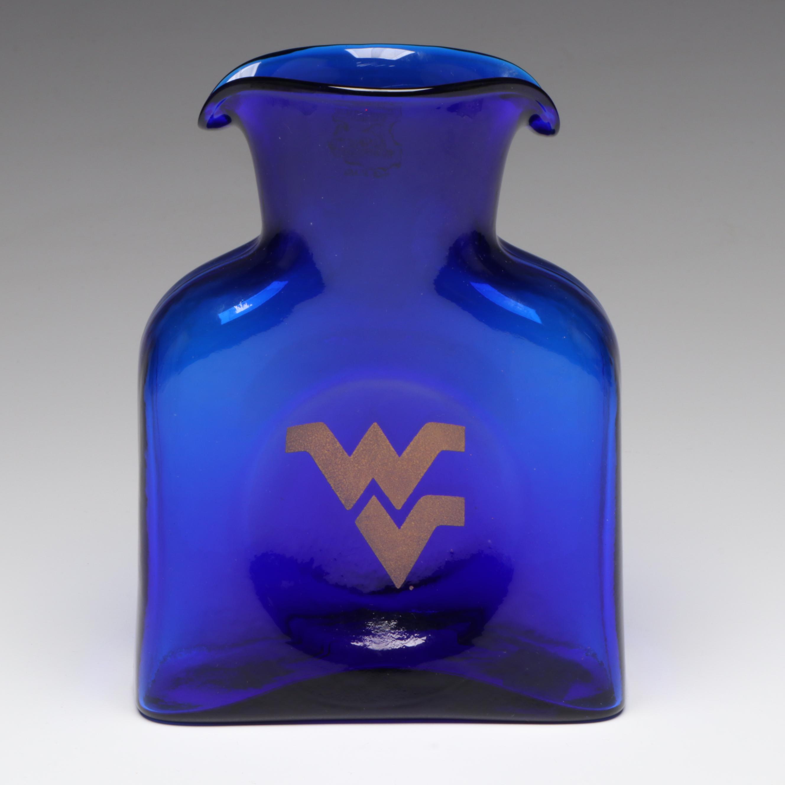 Blenko Cobalt Glass University of West Virginia Water Pitcher