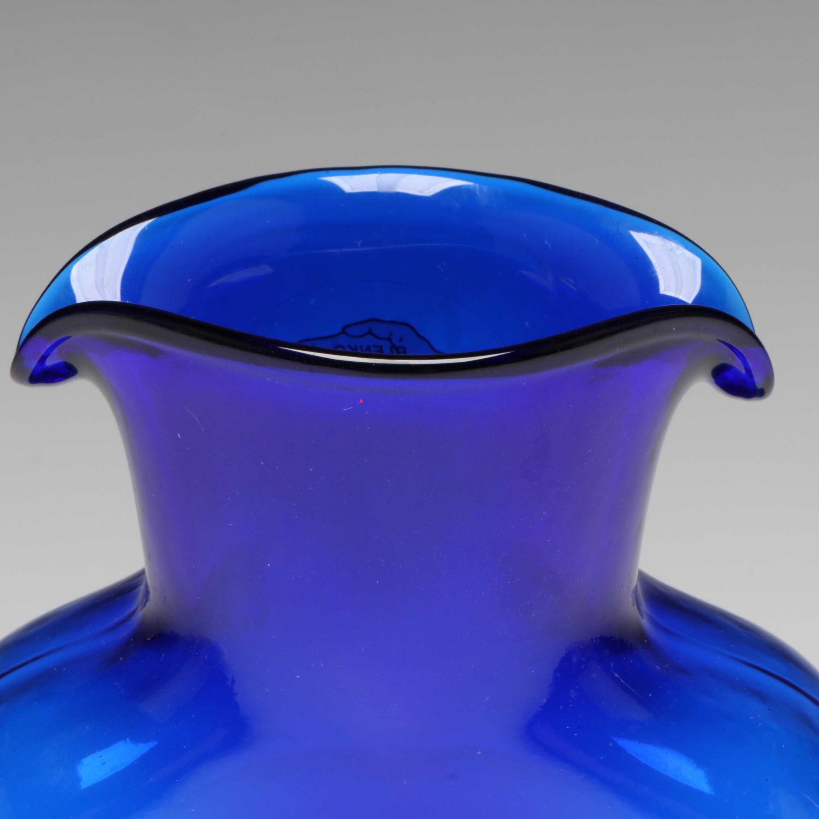 Blenko Cobalt Glass University of West Virginia Water Pitcher