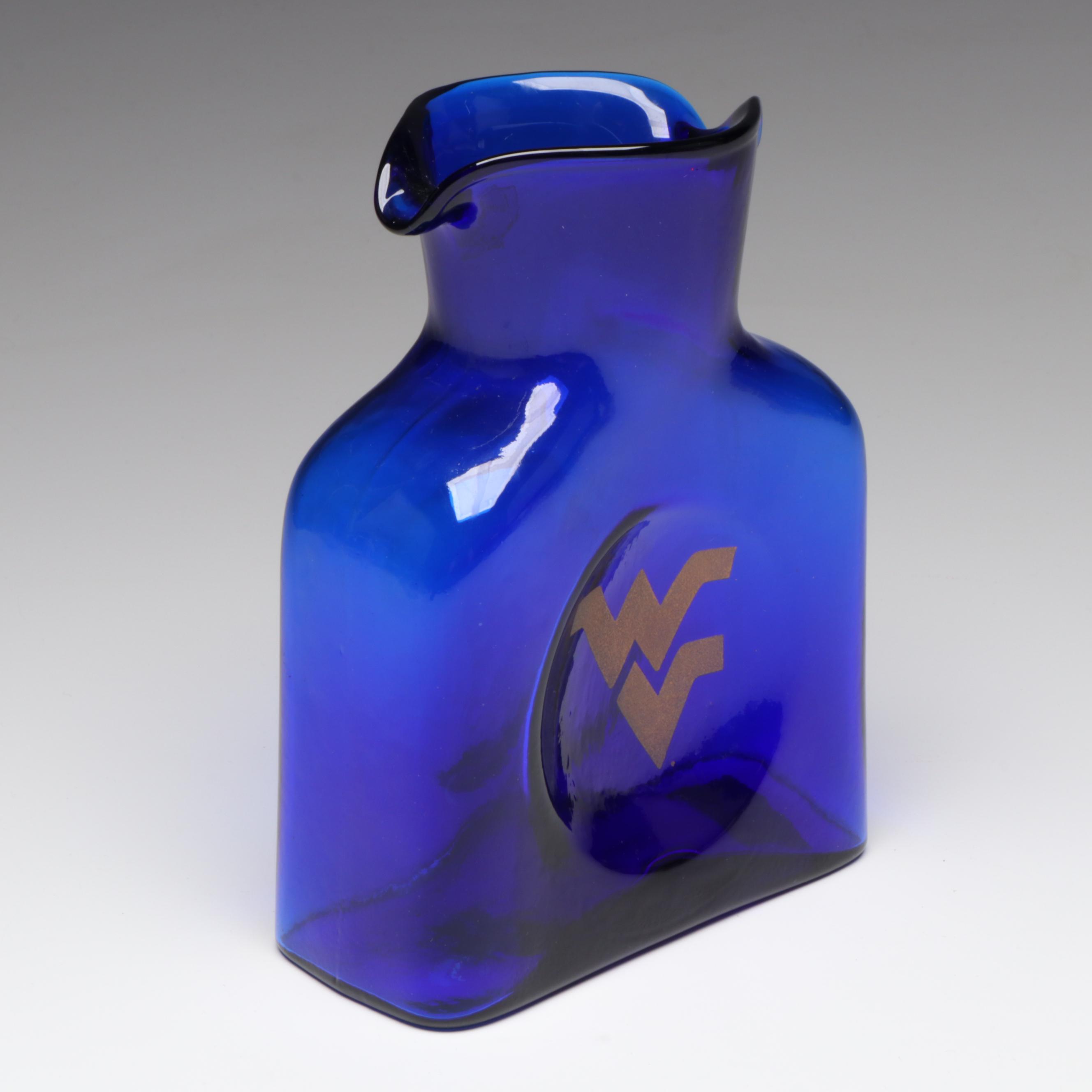 Blenko Cobalt Glass University of West Virginia Water Pitcher
