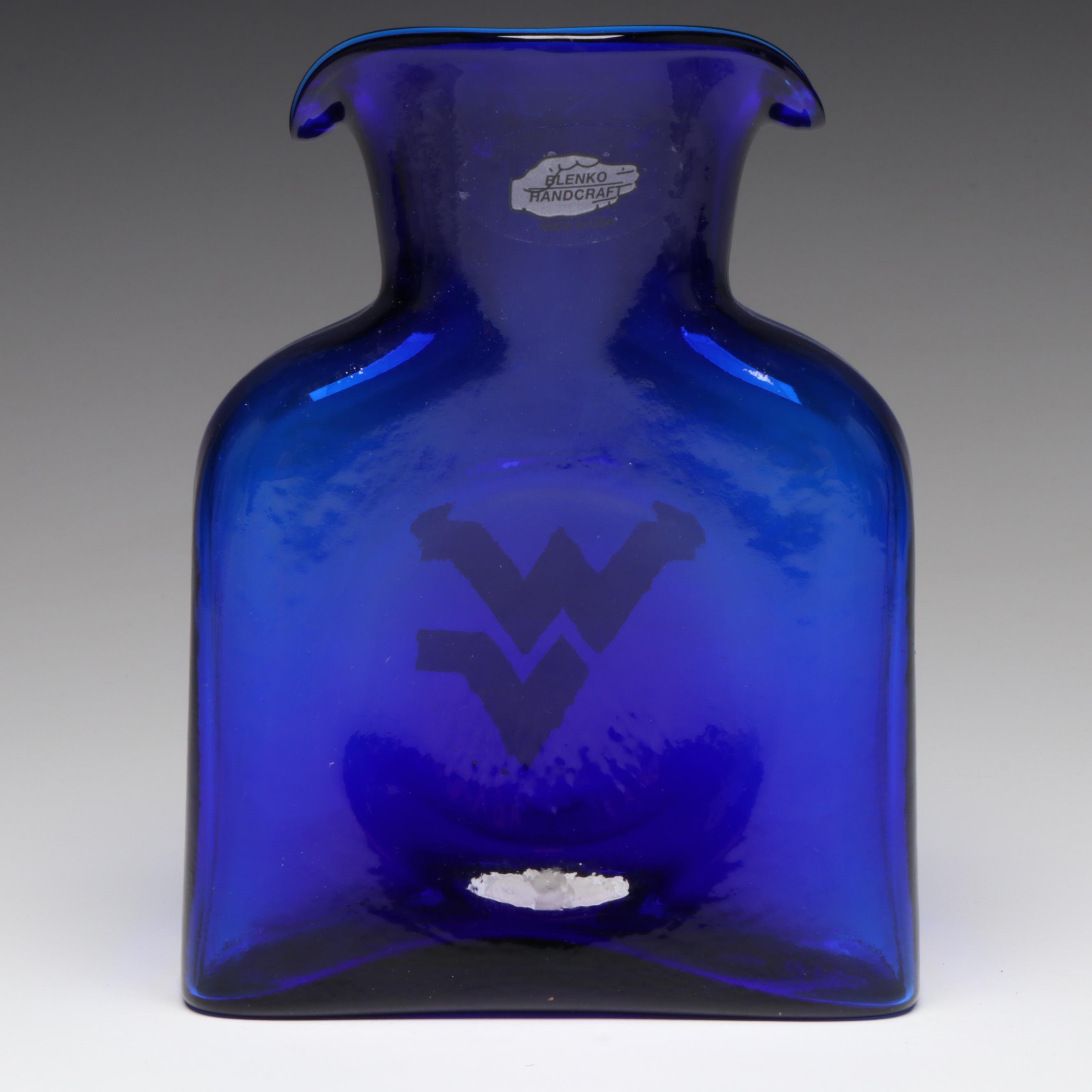 Blenko Cobalt Glass University of West Virginia Water Pitcher