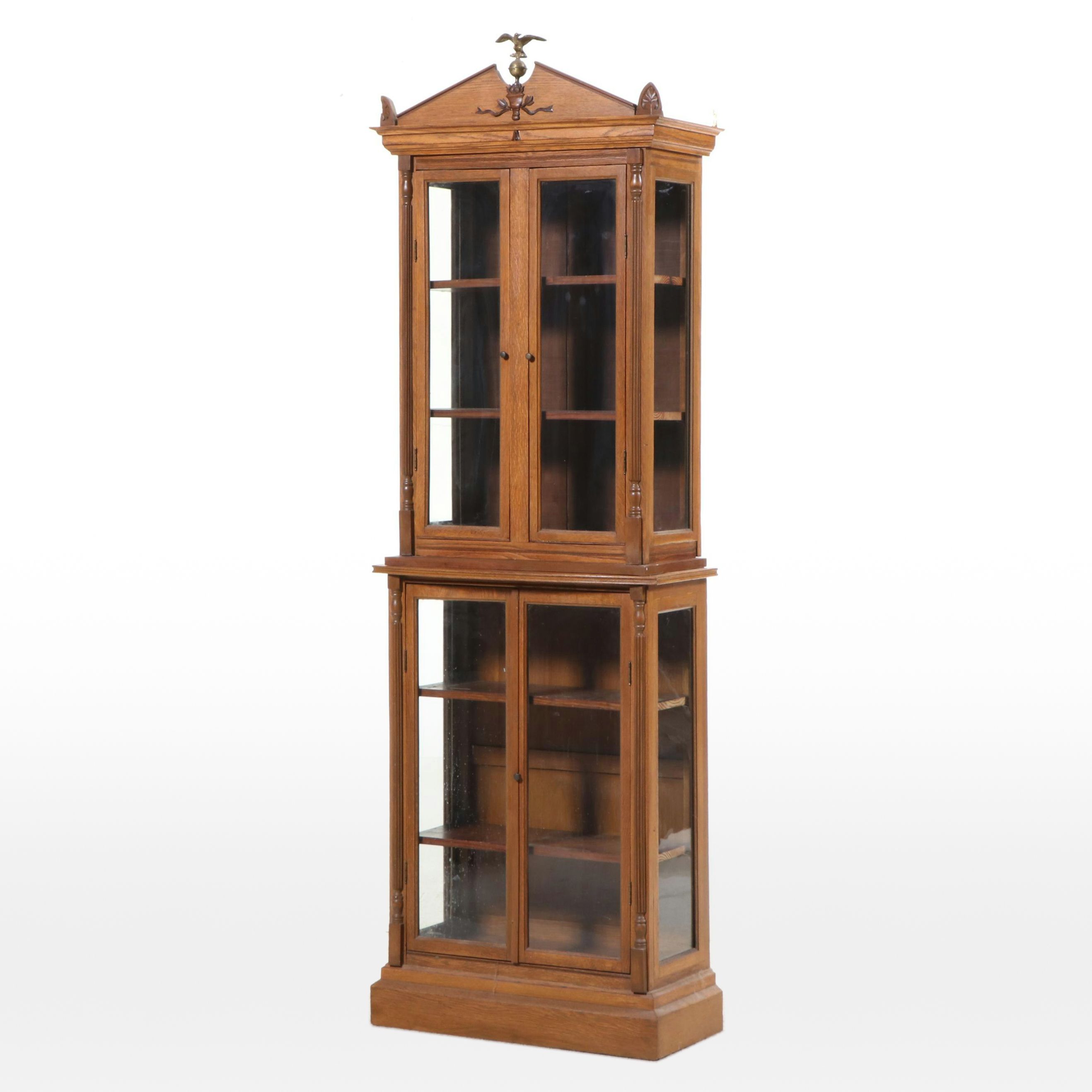 Federal Style Oak and Glass Display Cabinet, 20th Century